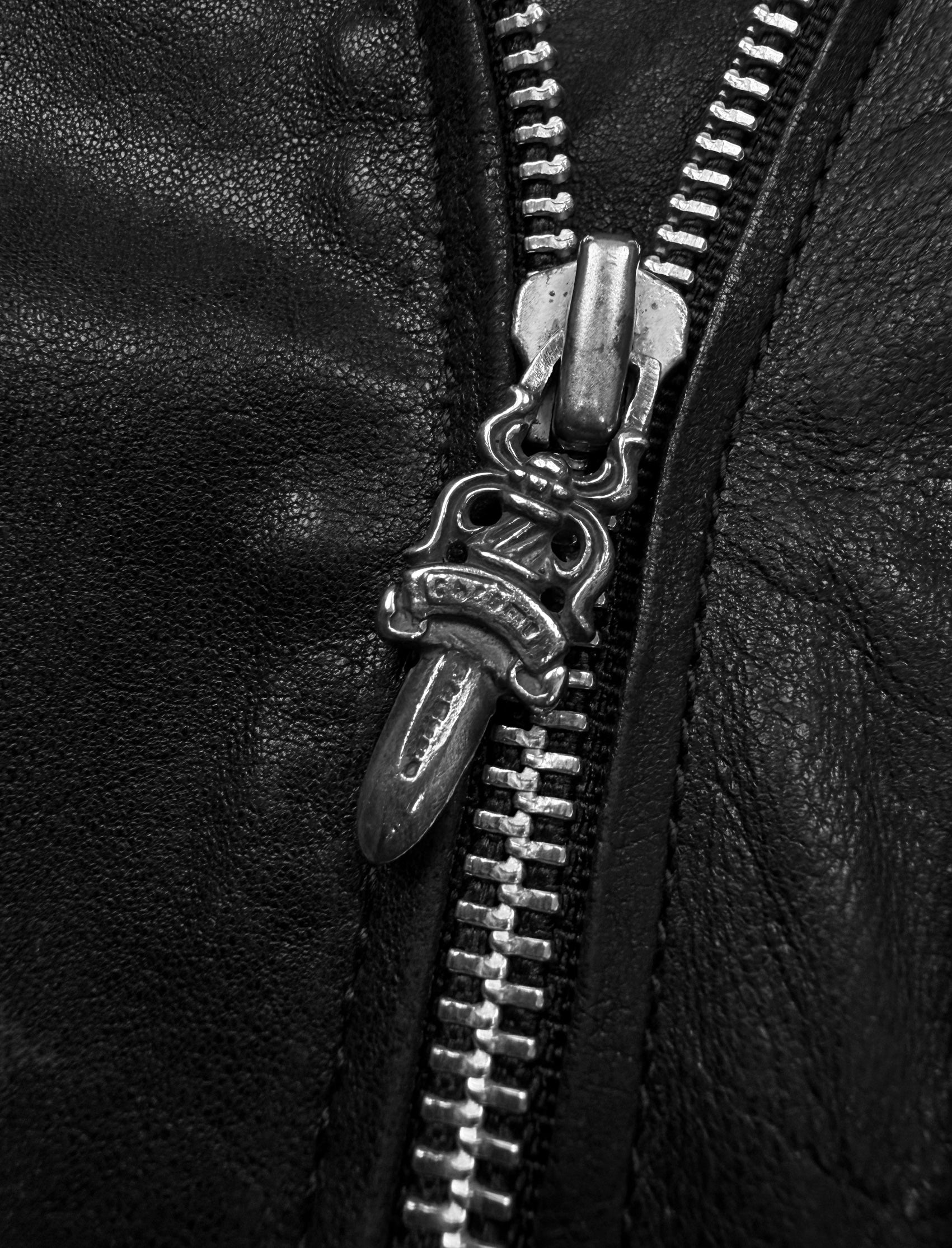 Chrome Hearts Perfecto Cropped Black Leather Roller Jacket