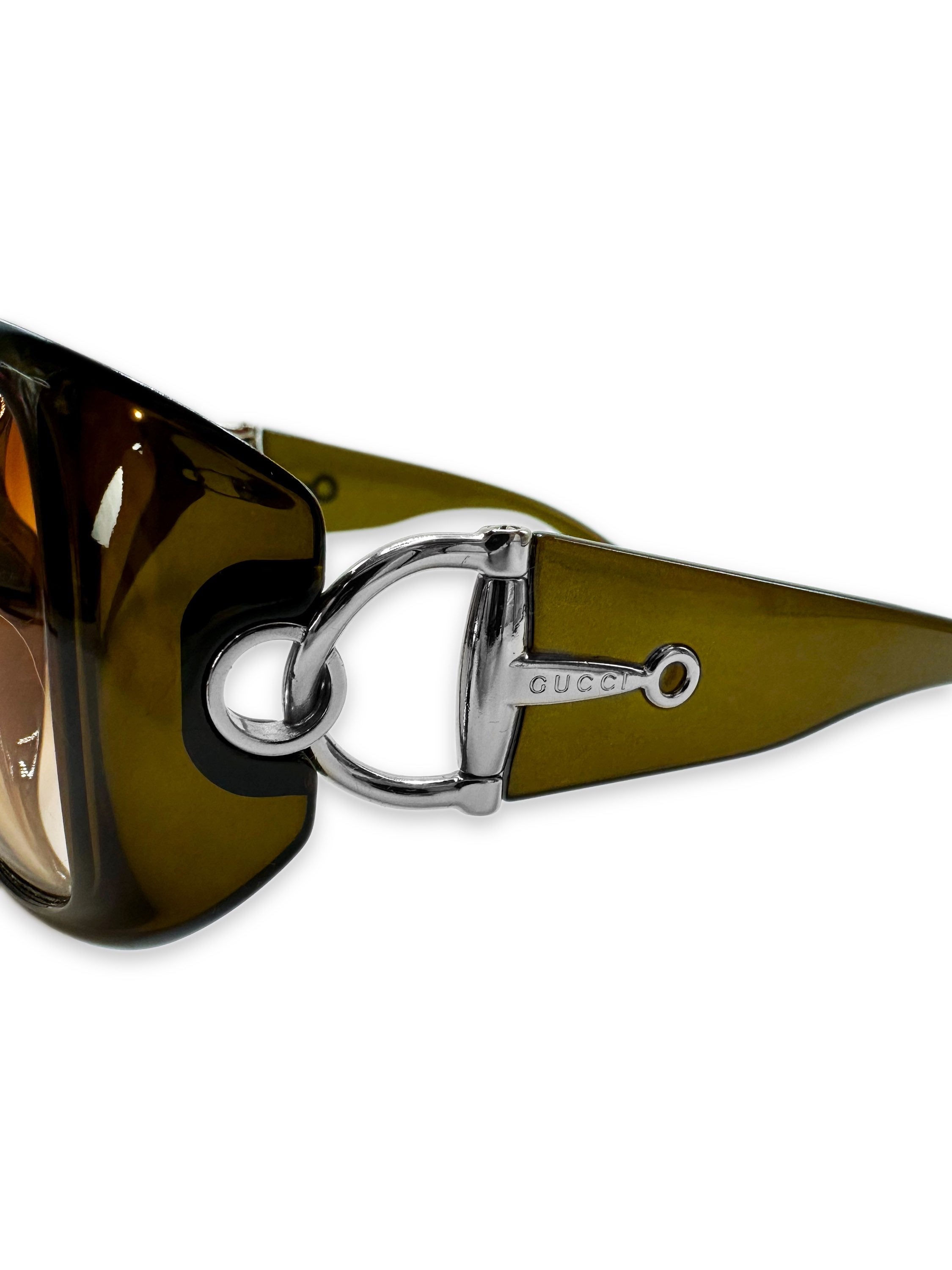 00s Gucci Olive Green Horsebit Rounded Frame Sunglasses