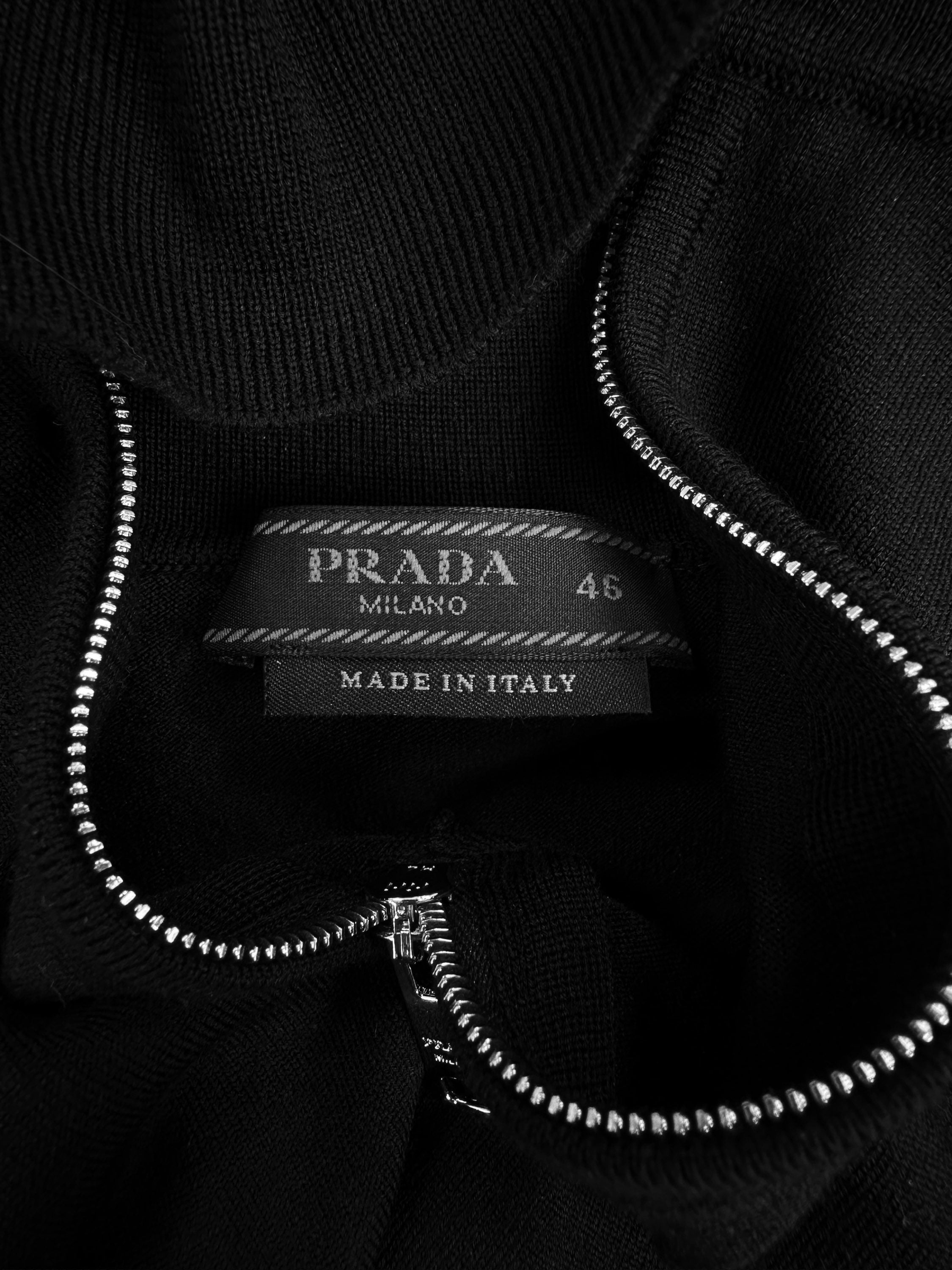 SS22 Prada Triangle Logo Black Quarter-zip Collared Shirt