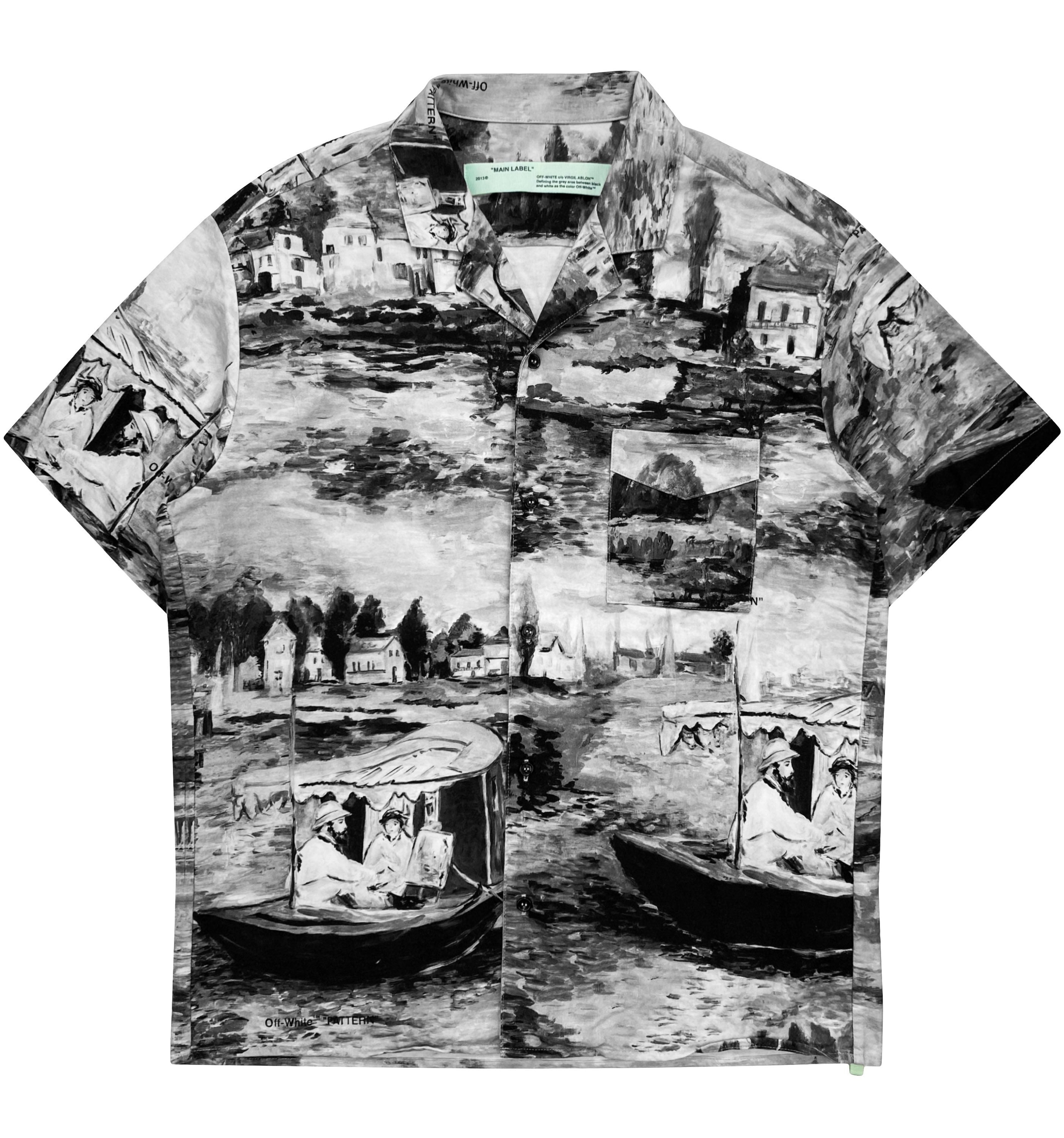 SS19 Off-White Monet Lakeshore Print Monochrome Camp Collar Shirt