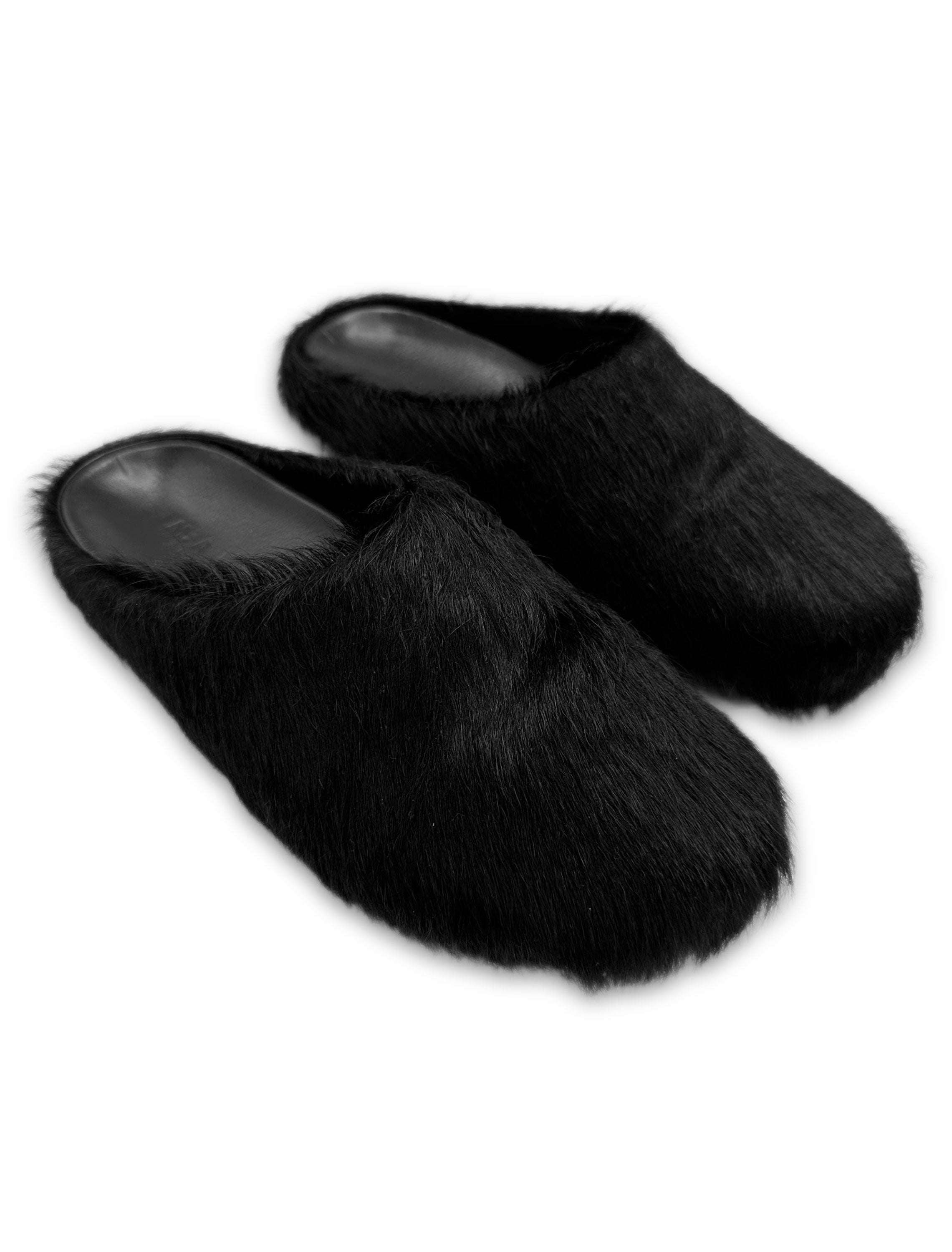 AW21 Marni Fussbet Black Leather Mohair Mules