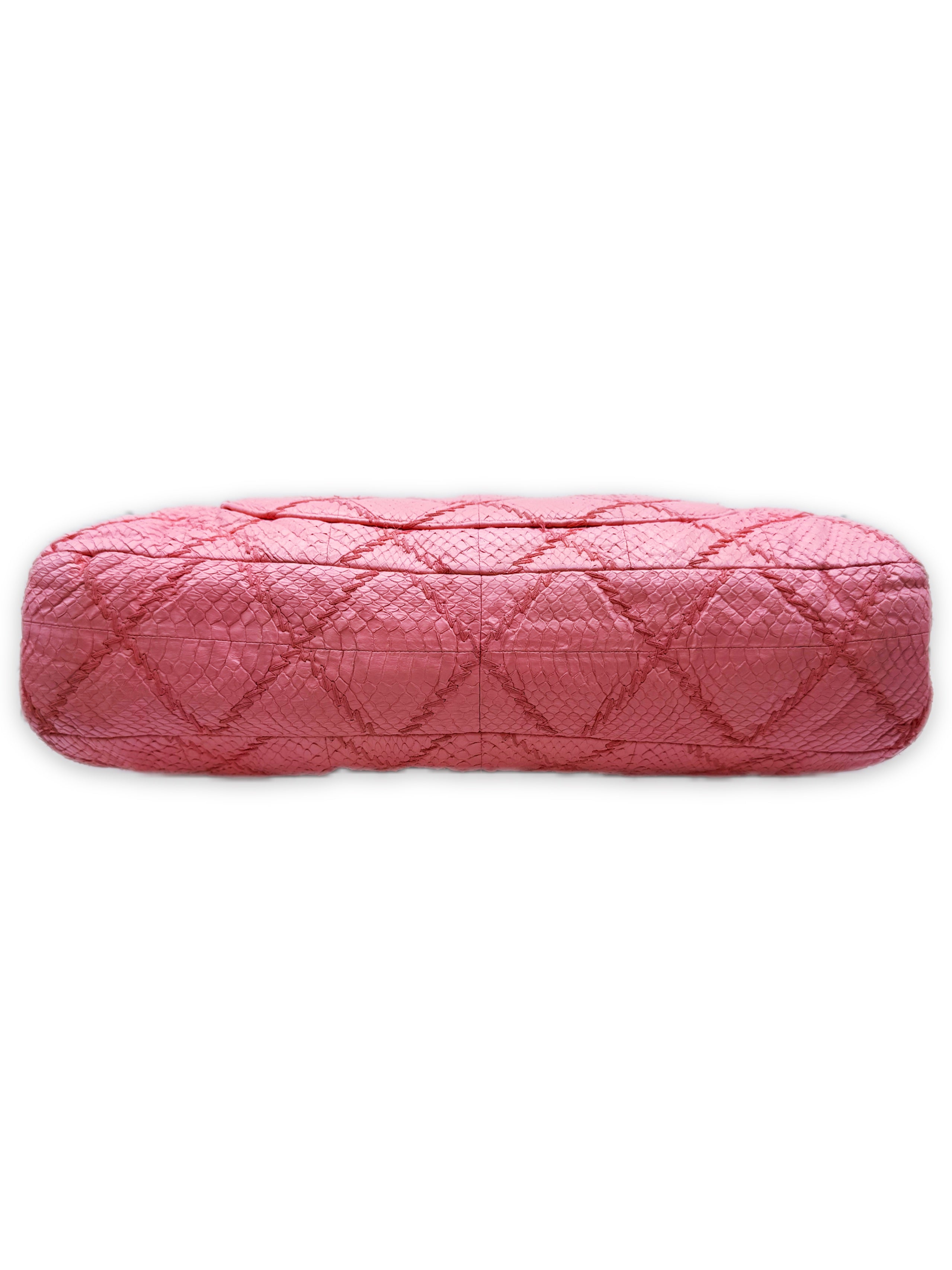 AW11 Chanel Baby Pink Python Leather Ultimate Stitch Large Flap Bag
