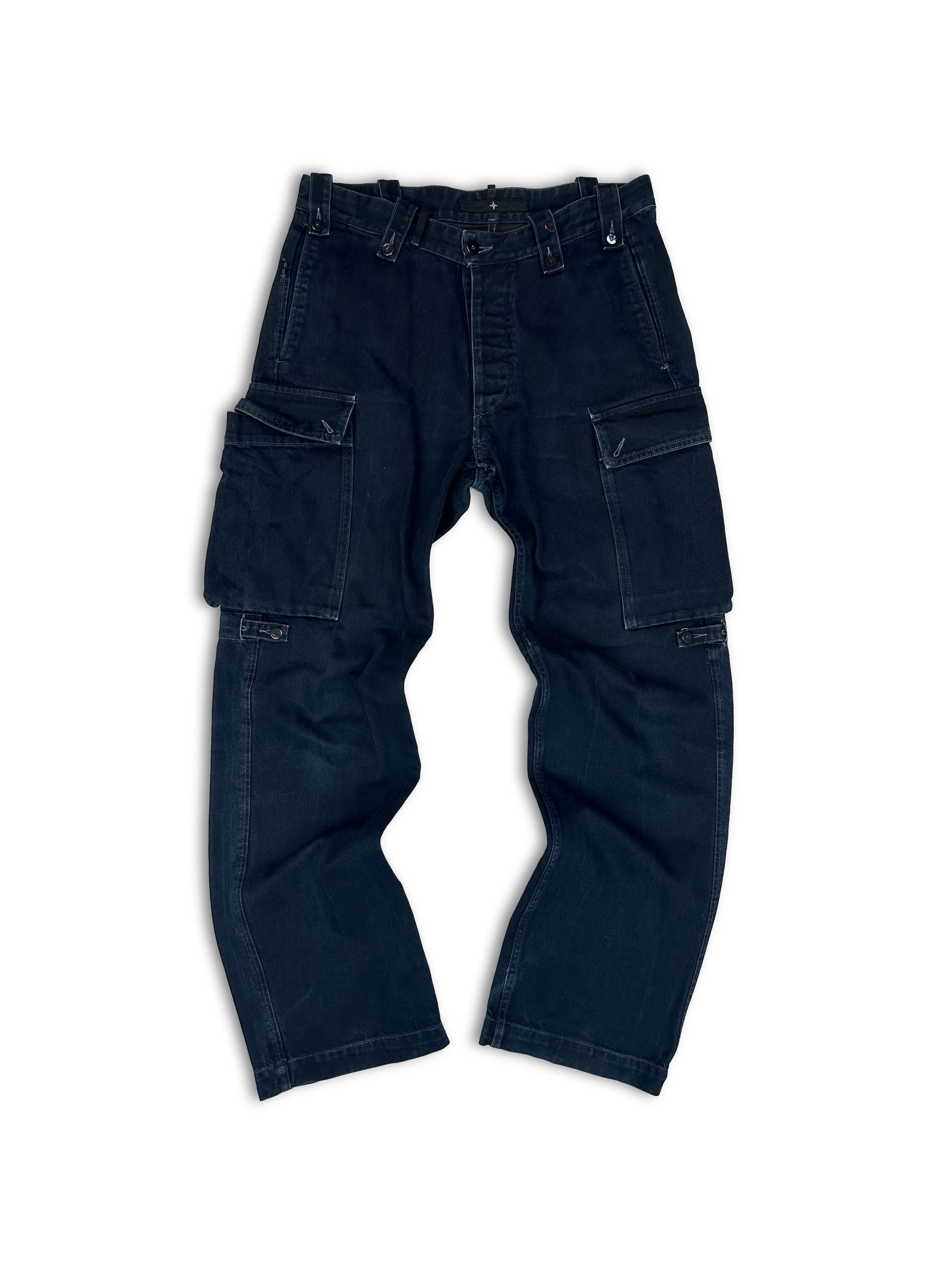 00s Stone Island Embroidered Wide Cut Indigo Cargo Pants