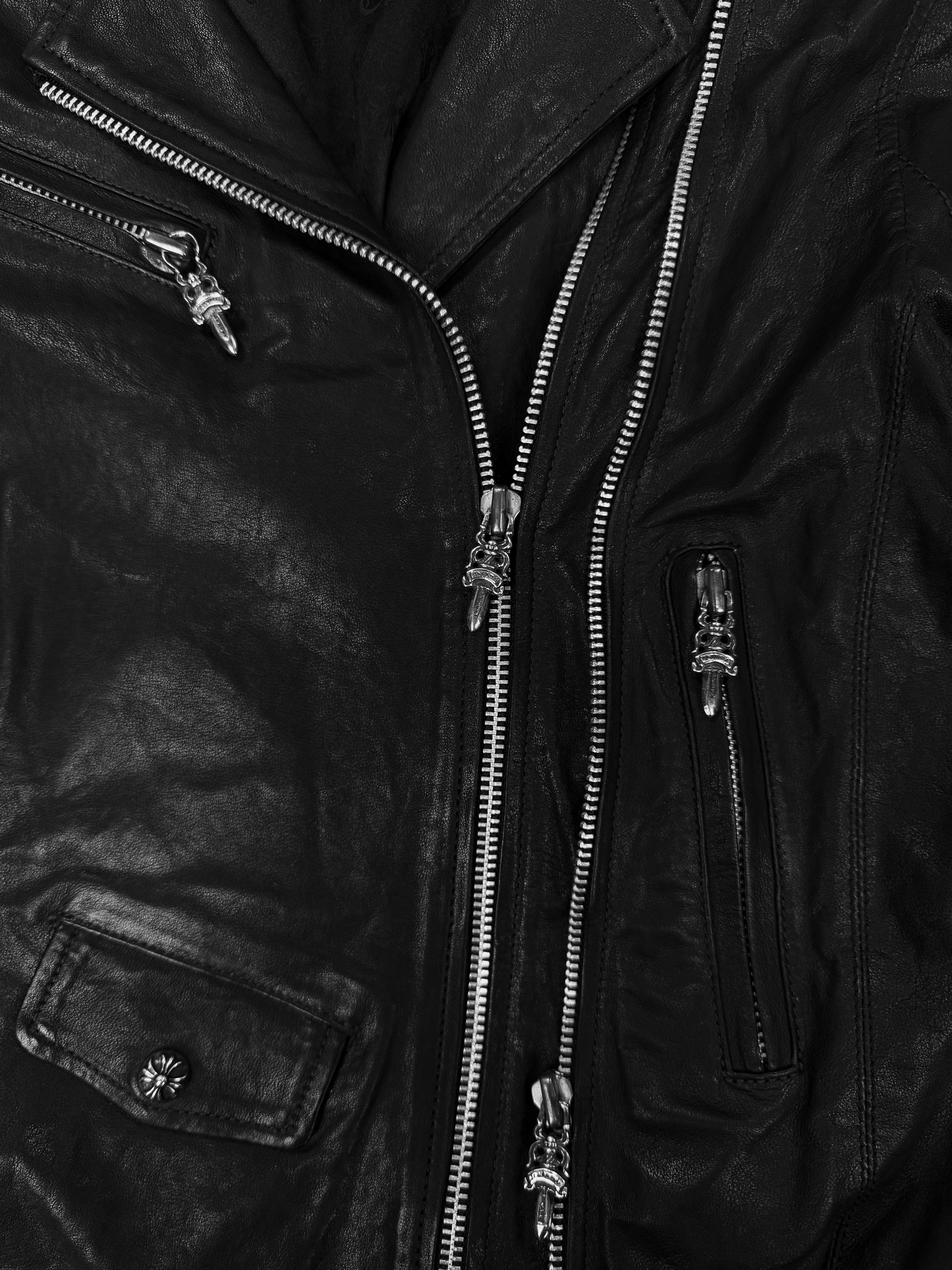 Chrome Hearts Perfecto Cropped Black Leather Roller Jacket