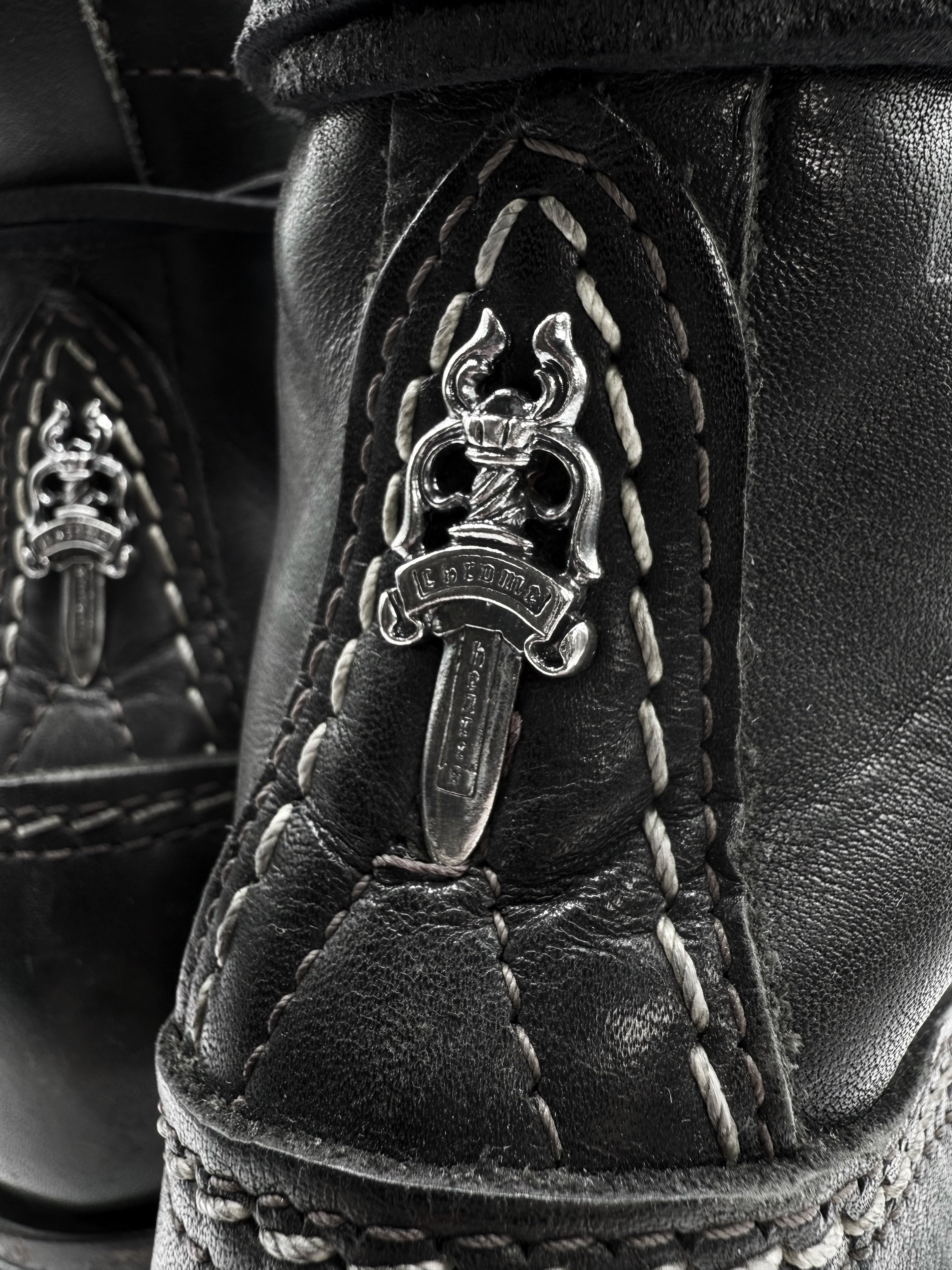 Chrome Hearts x Wesco Jobmaster Dagger Heel .925 Silver Black Leather Boots