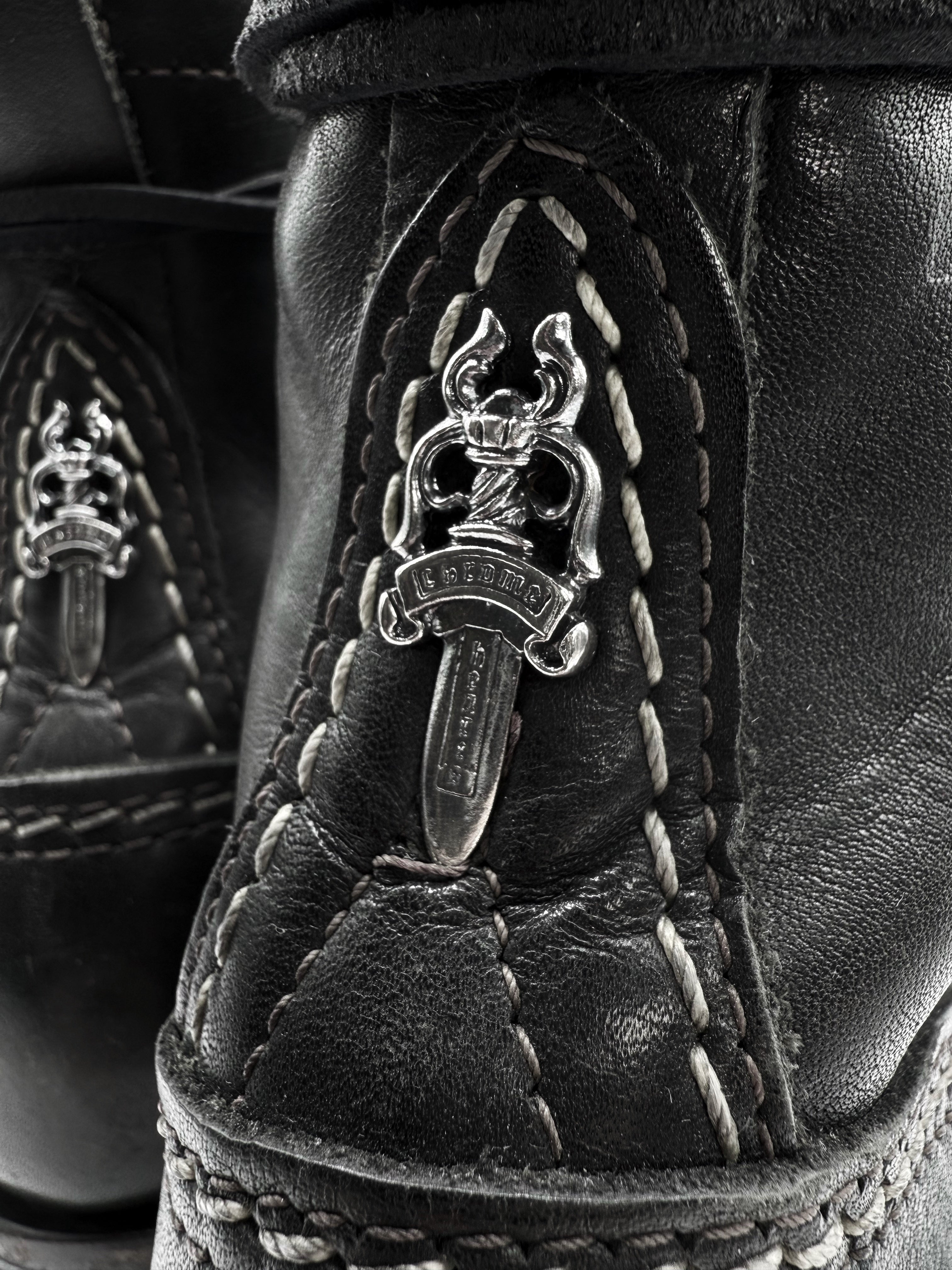 Chrome Hearts x Wesco Jobmaster Dagger Heel .925 Silver Black Leather Boots