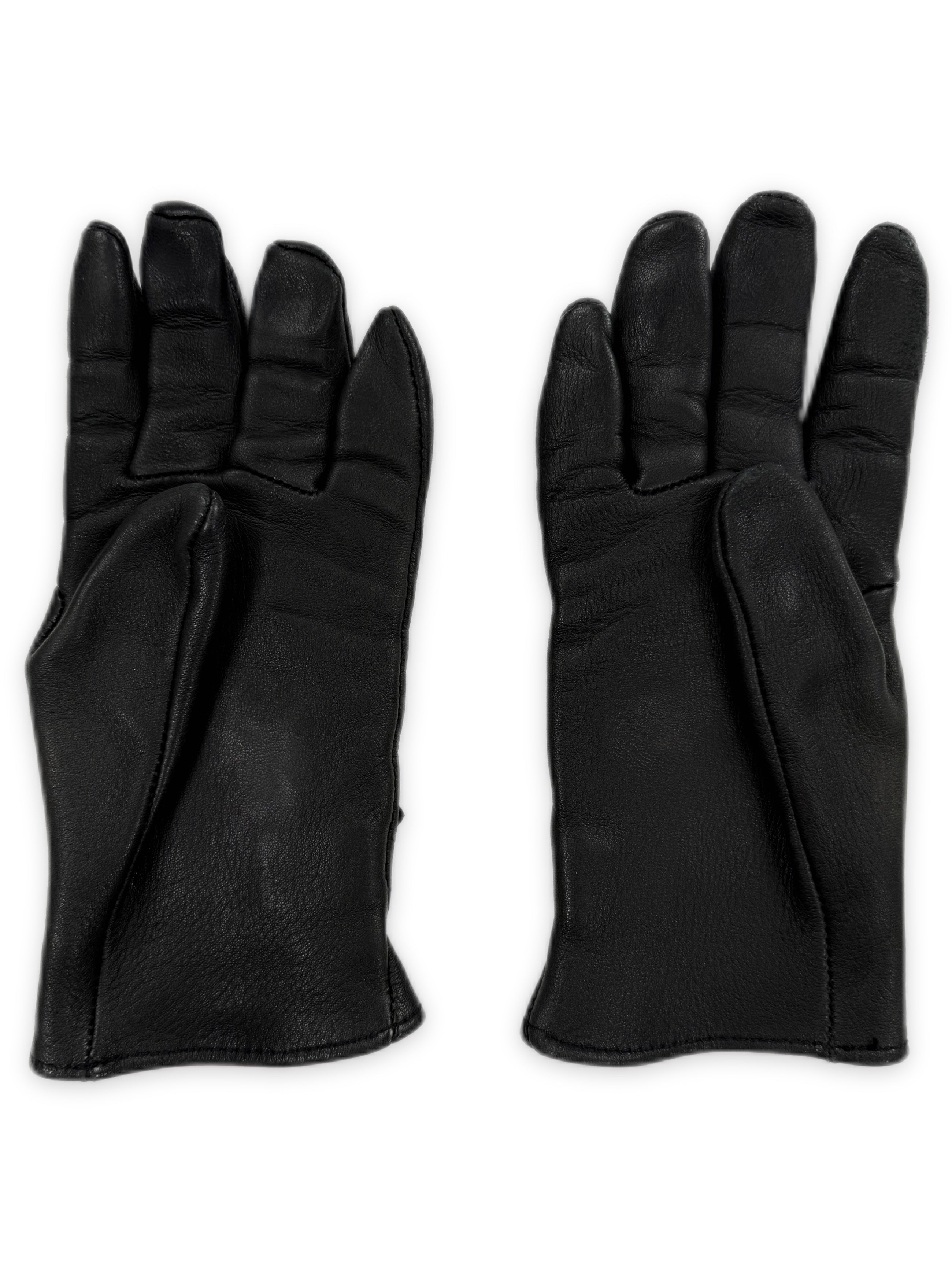 Chrome Hearts Triple Cross Patch Cemetery Black Leather Gloves