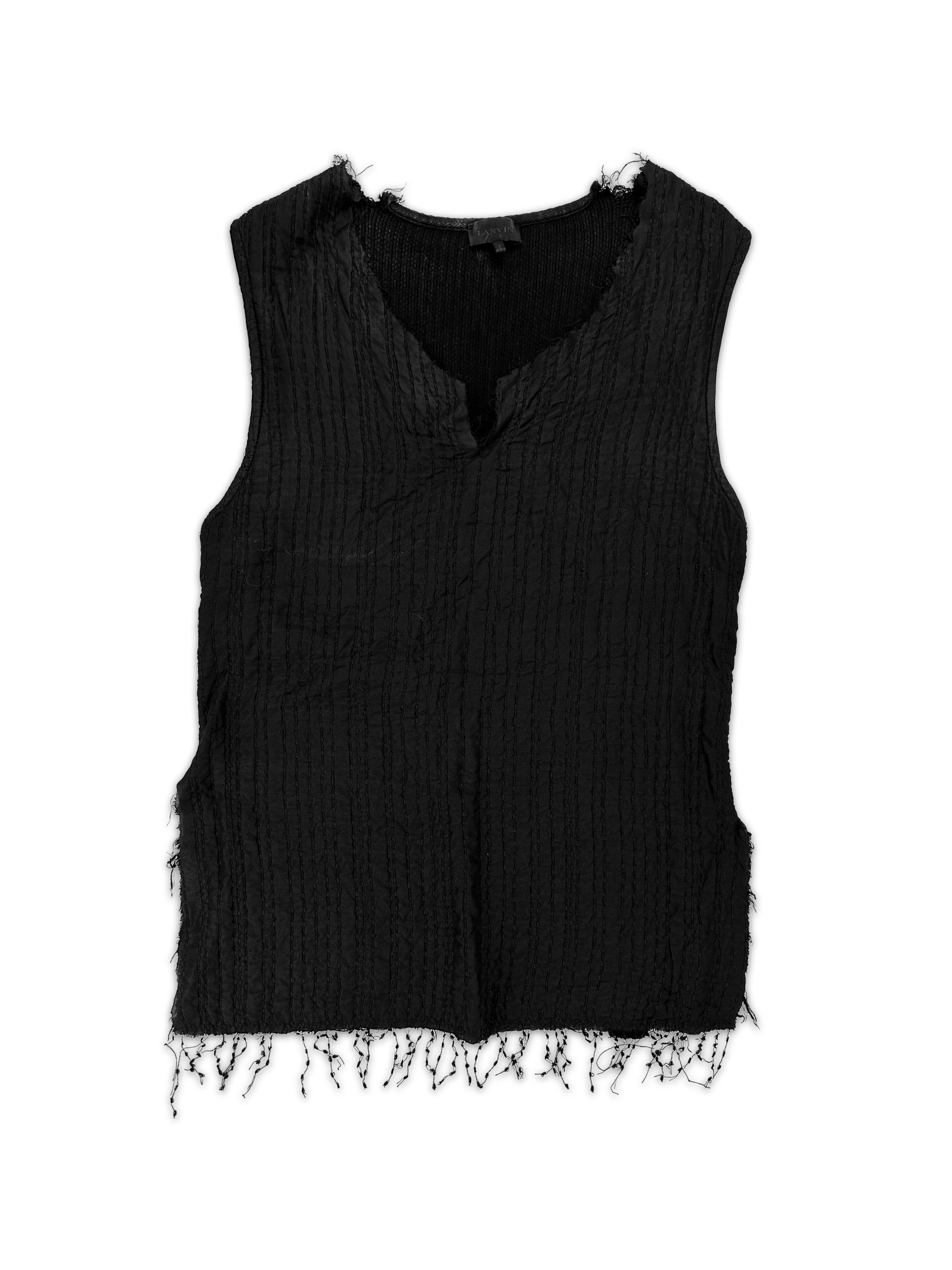 90s Lanvin ‘Embroidered’ Black Tassel Sleeveless Tank-top