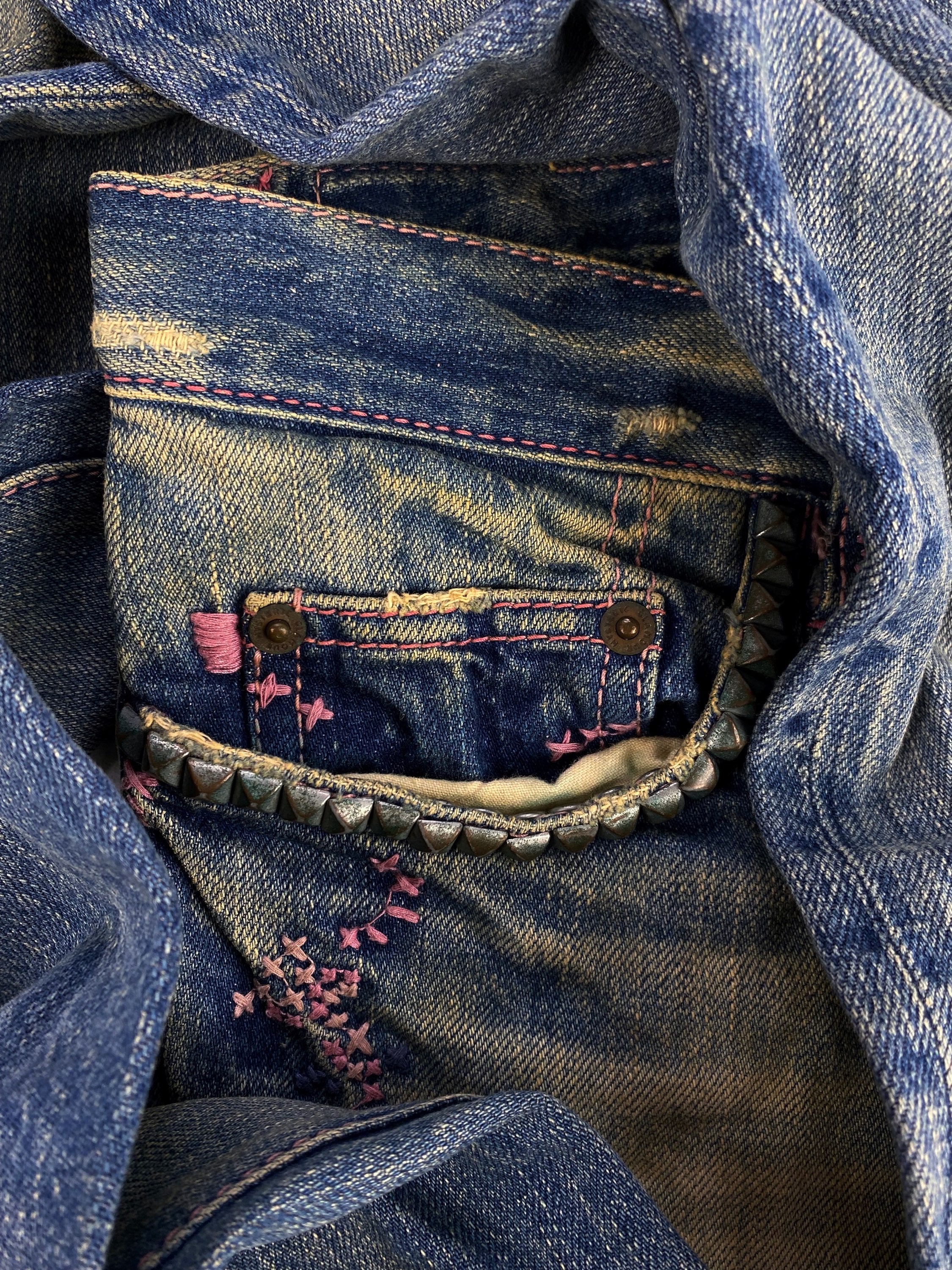 Hysteric Glamour ‘Love’ Pink Embroidered Washed Wide Cut Denim