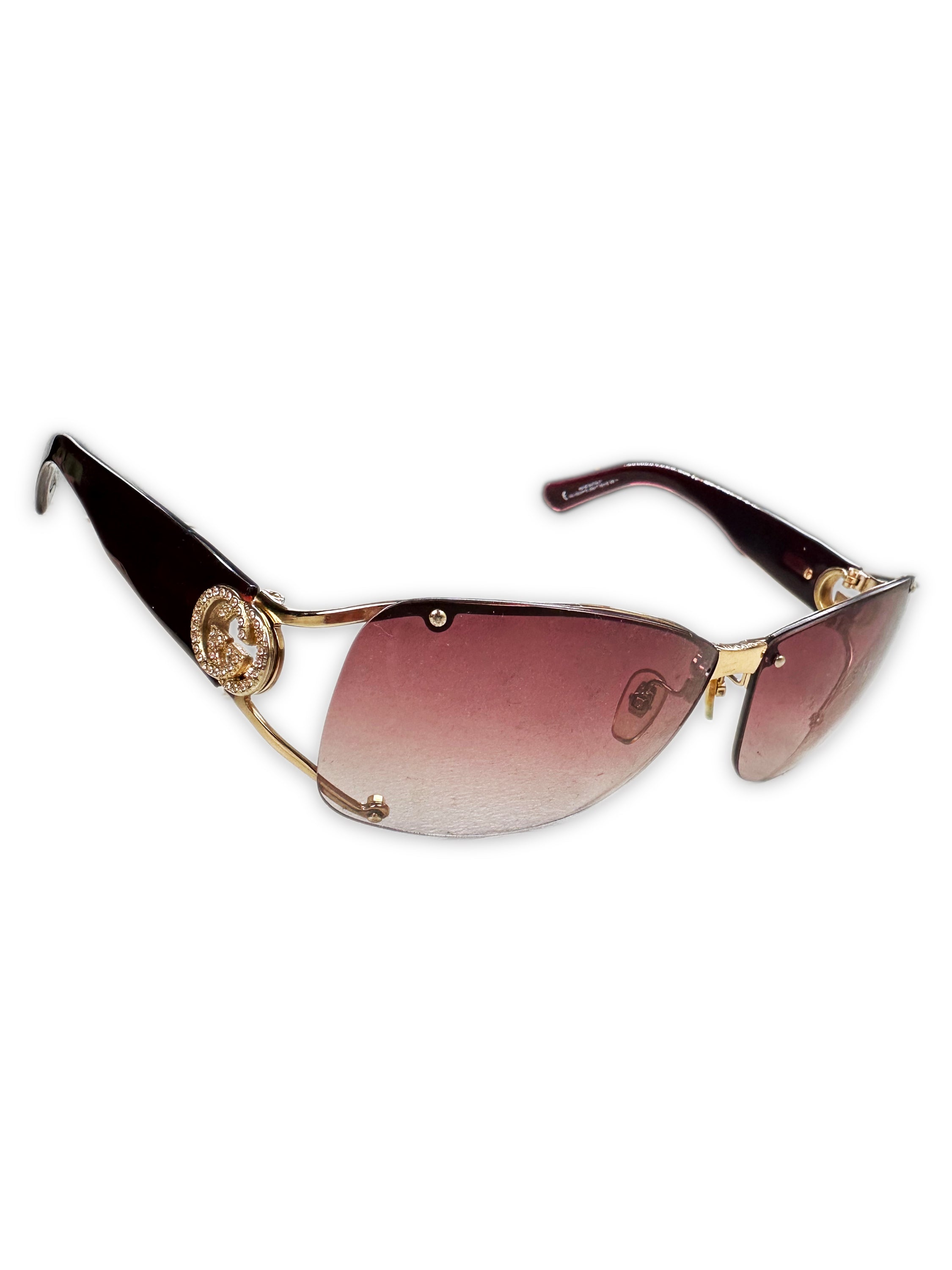 Gucci Rhinestone Pink Tint Rimless Sunglasses