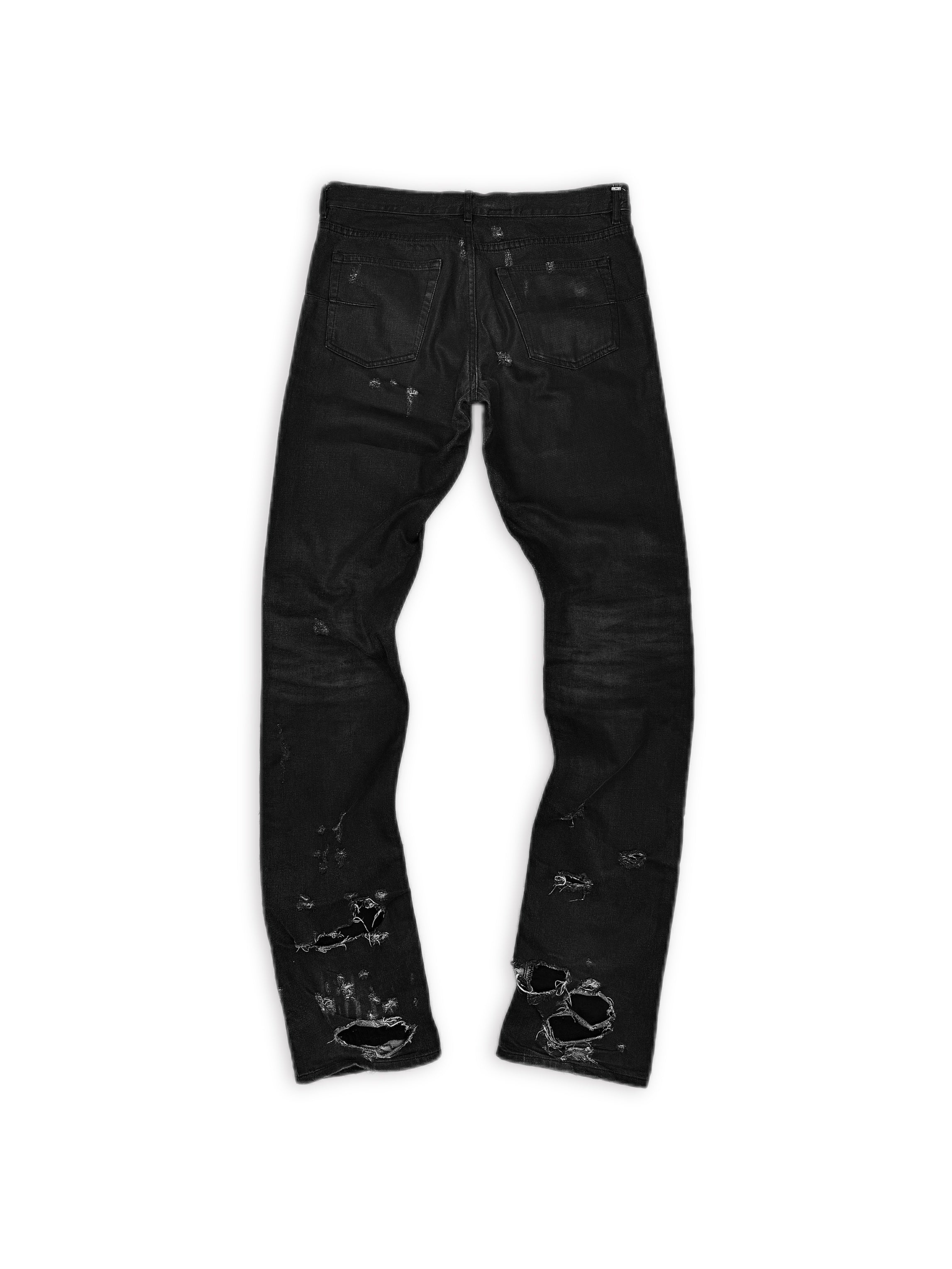 SS04 Dior Homme ‘Strip’ Waxed Distressed Black Skinny Denim Jeans