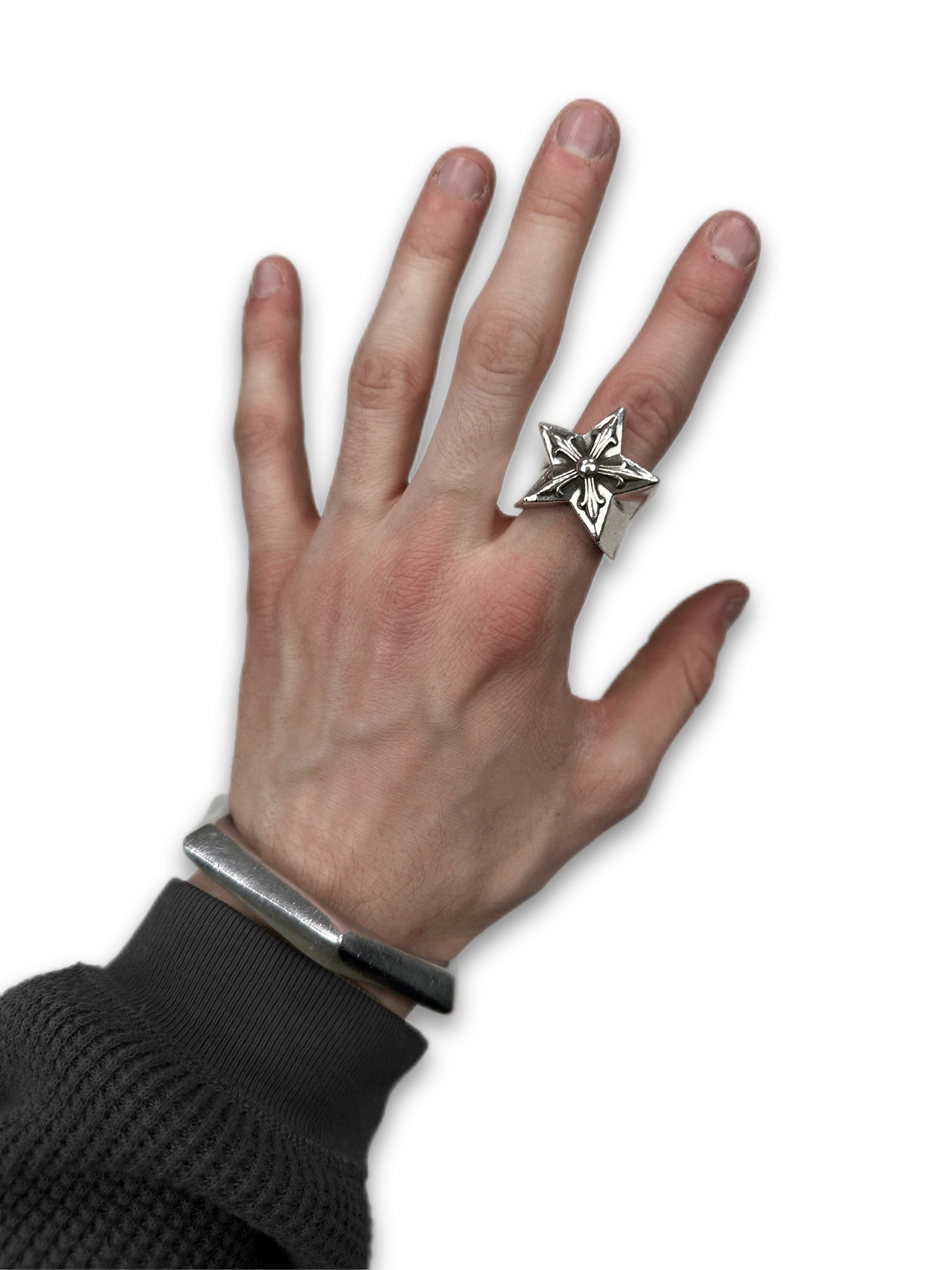 Chrome Hearts ‘5 Point Star’ .925 Silver XL Etched Ring