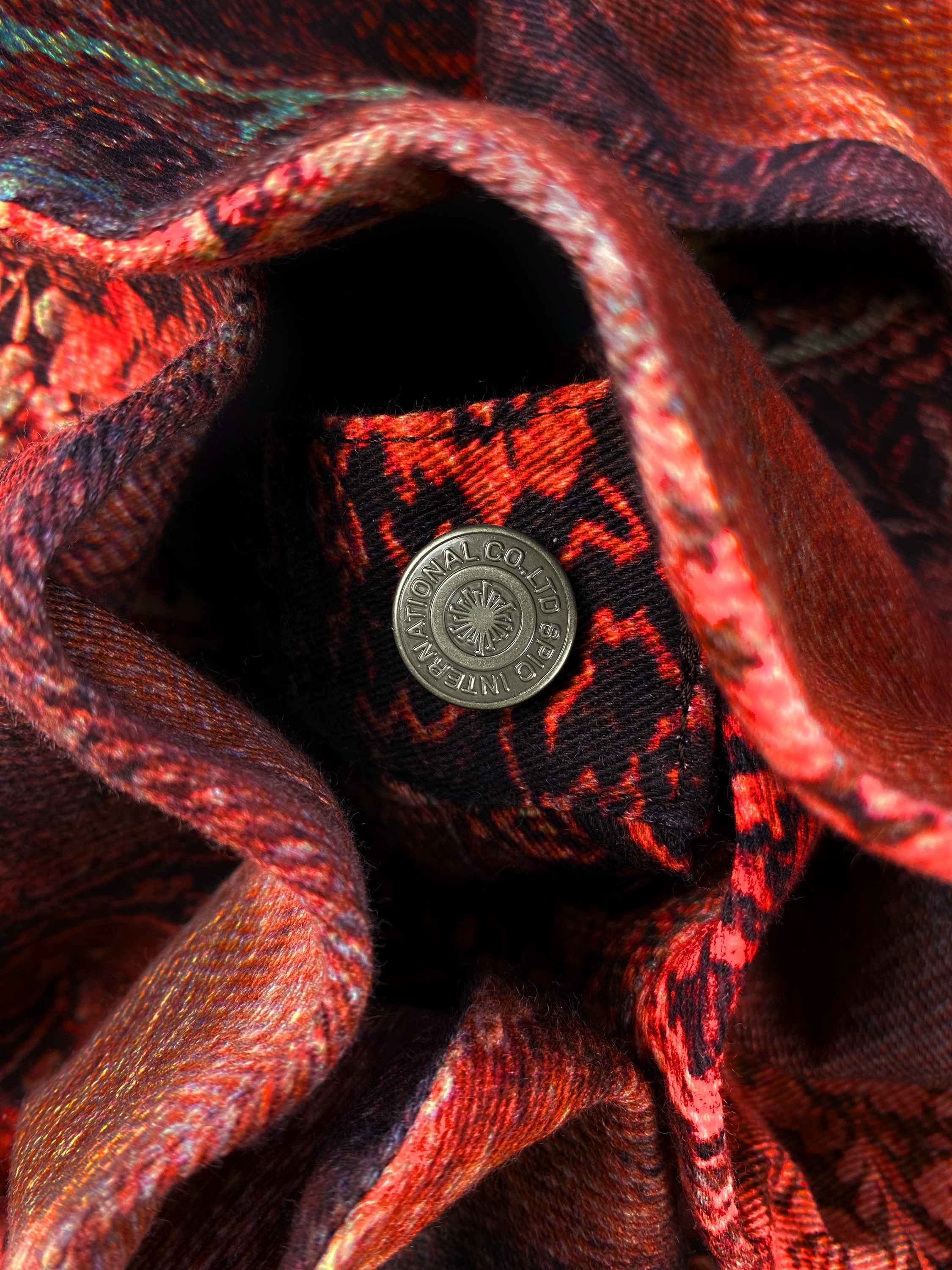 00s Tornado Mart ‘Paisley’ Print Blood Red Flared Denim