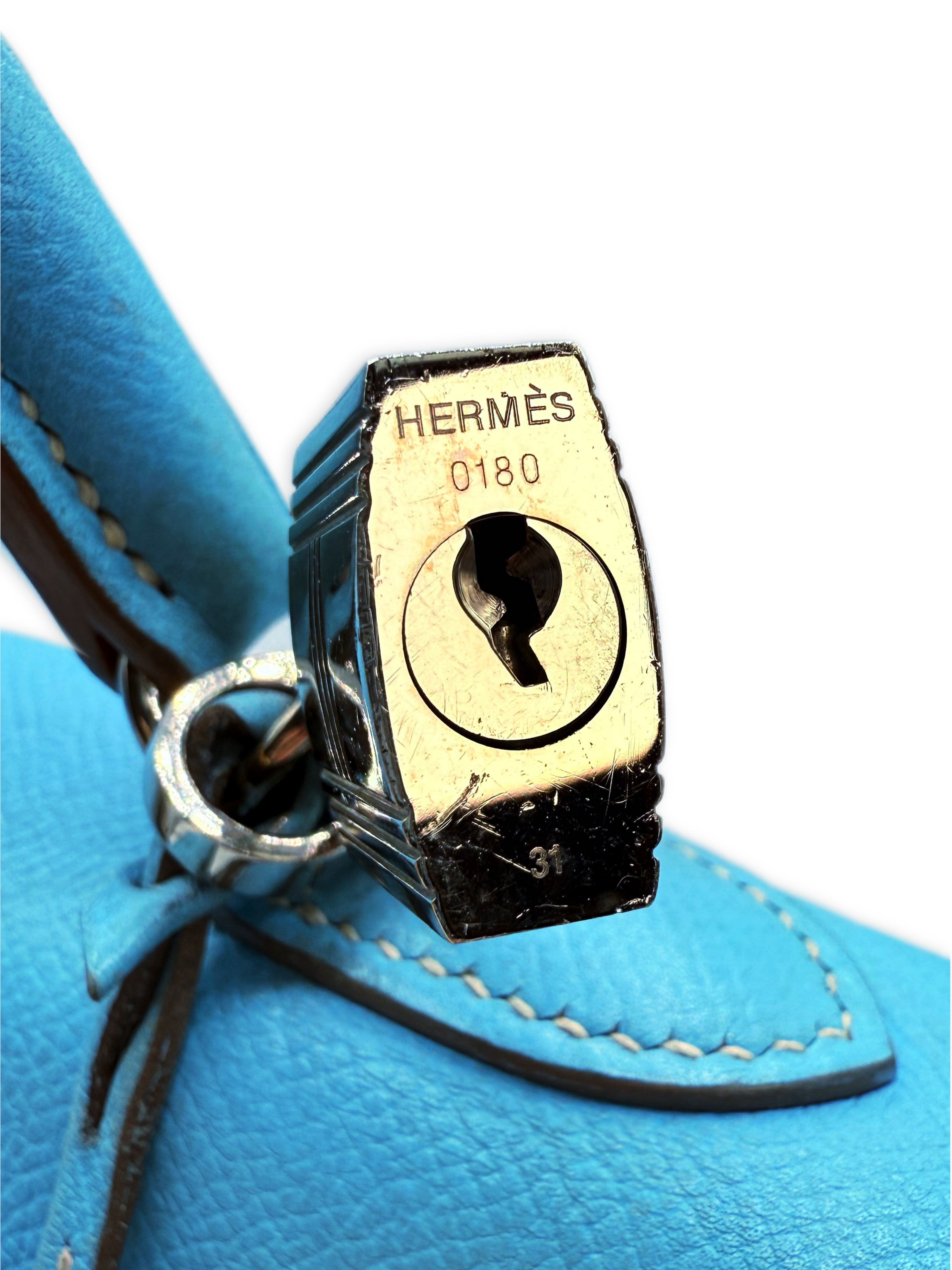 AW11 Hermès Kelly 32 Retourne Candy Bleu Celeste Hand Bag