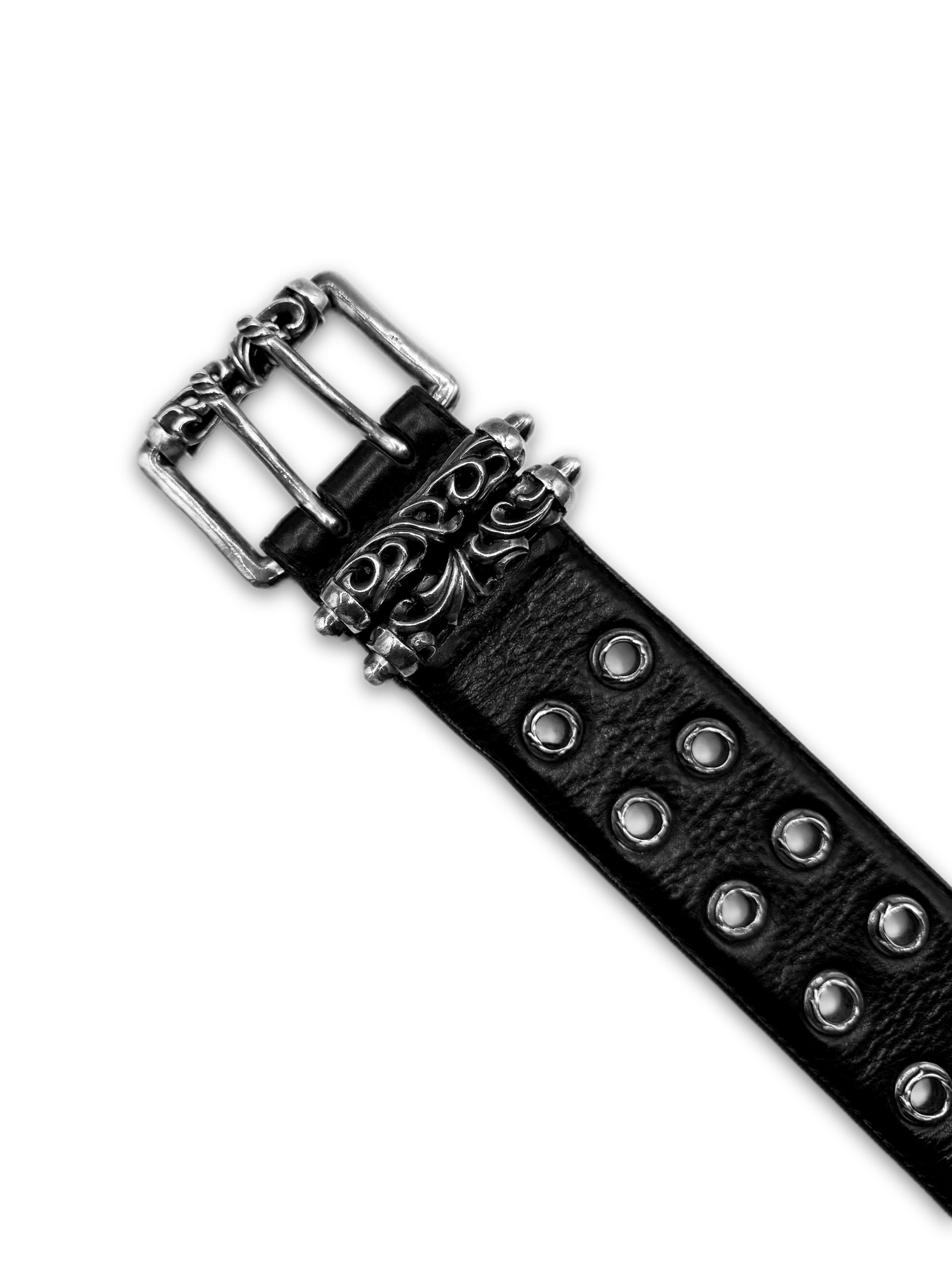Chrome Hearts Double Roller Eyelet Black Leather Grommet Belt