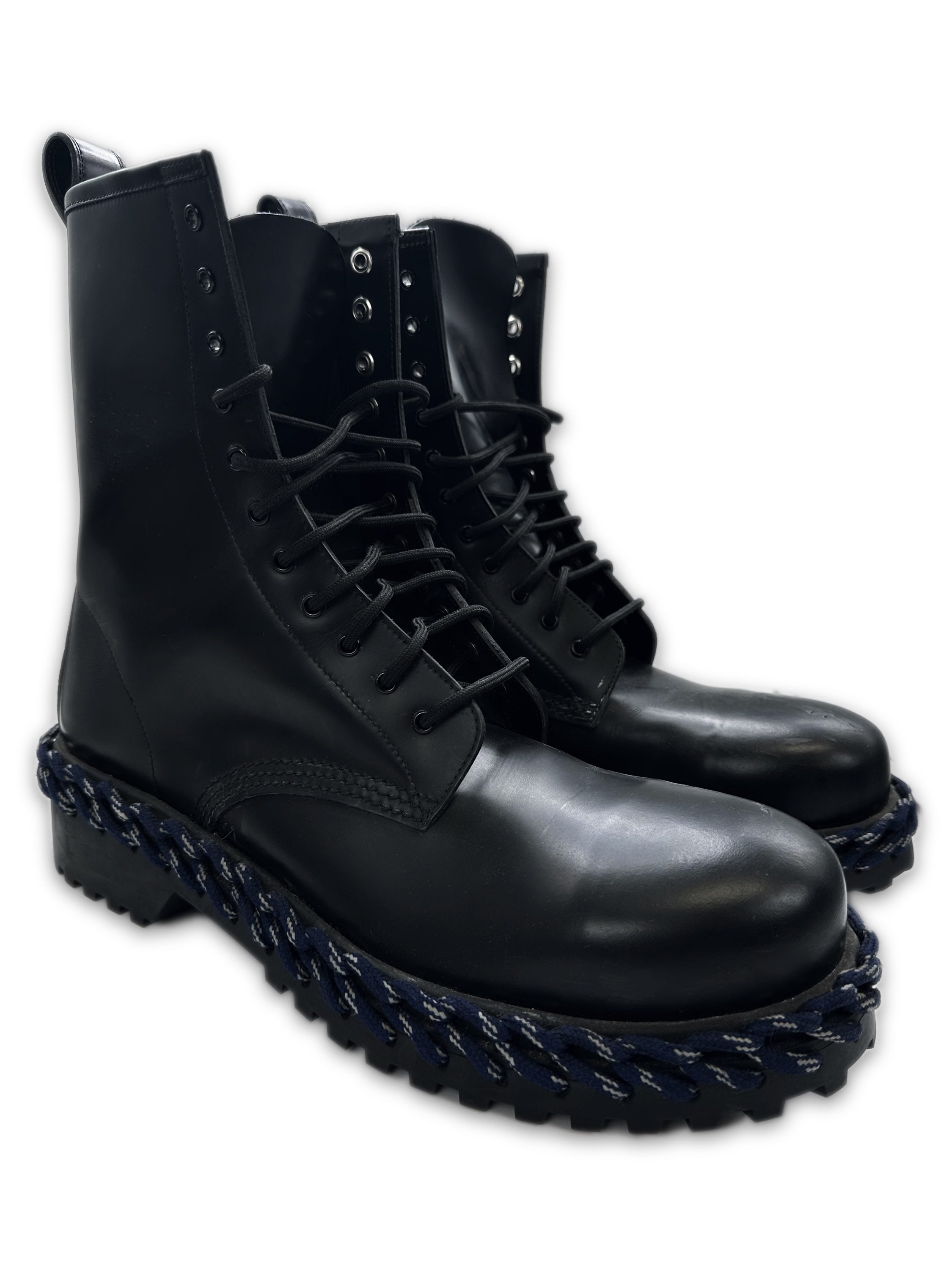 Balenciaga ‘Rope’ Black Leather Hi-top Combat Boots