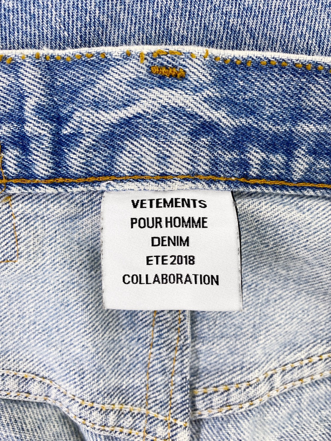 FW18 Vetements x Levi’s Embroidered Crotch Logo Light Wash Denim