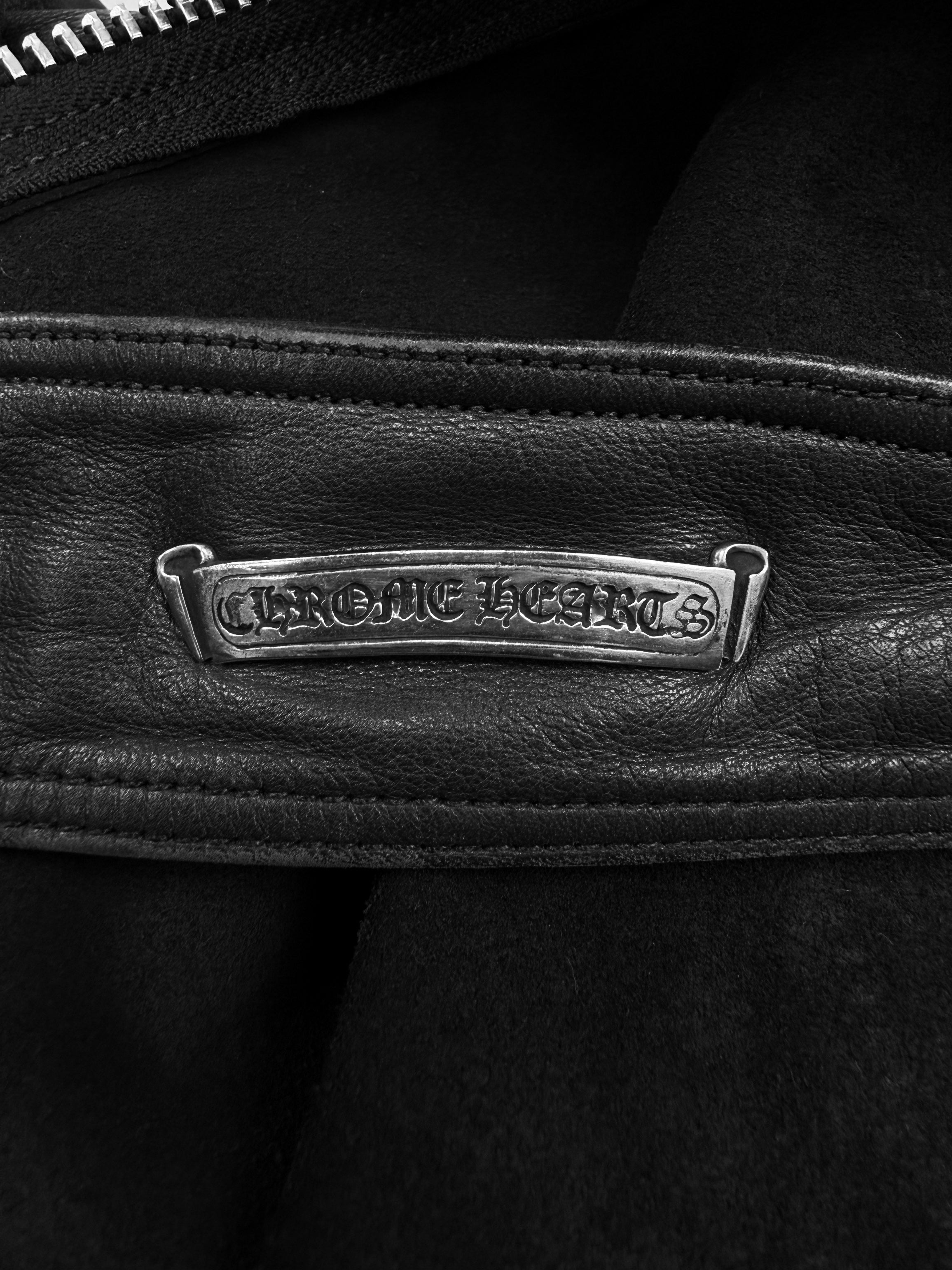 Chrome Hearts Floral Oval Buckle Black Leather Side-zip Chaps