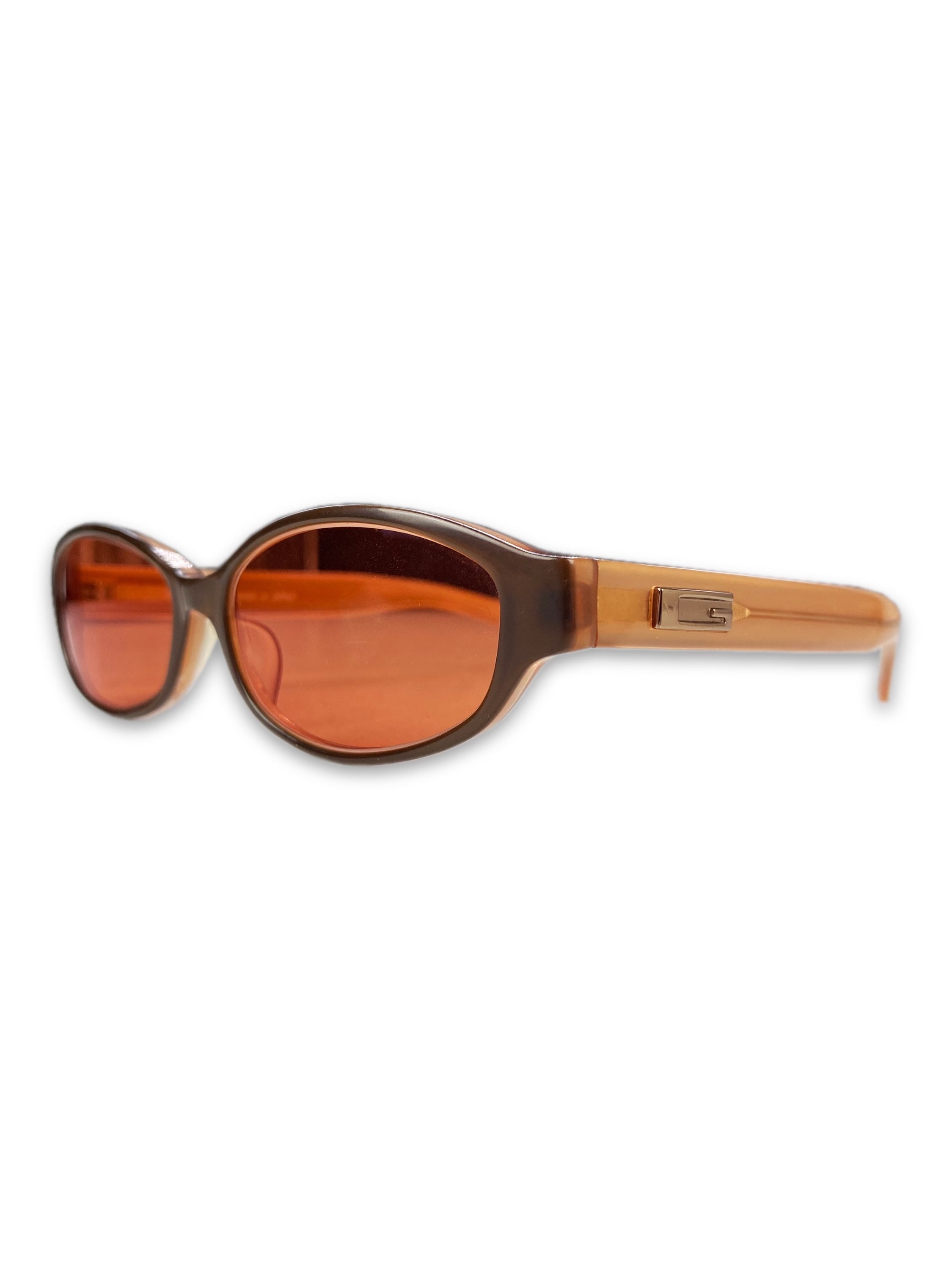 00s Gucci G Logo Rounded Oval Frame Red Tint Sunglasses