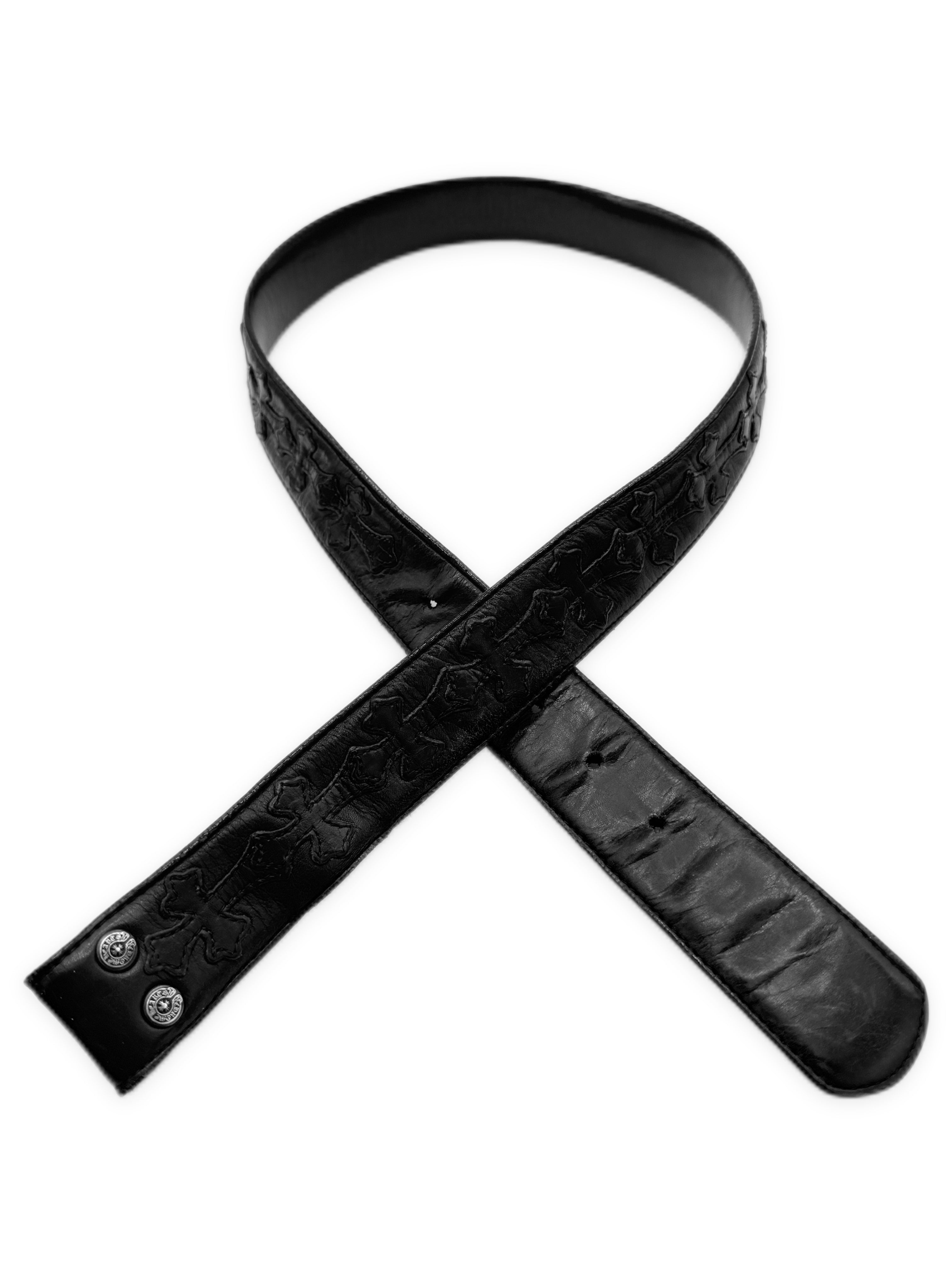 Chrome Hearts Cemetery Cross Patch Black Leather Belt Strap