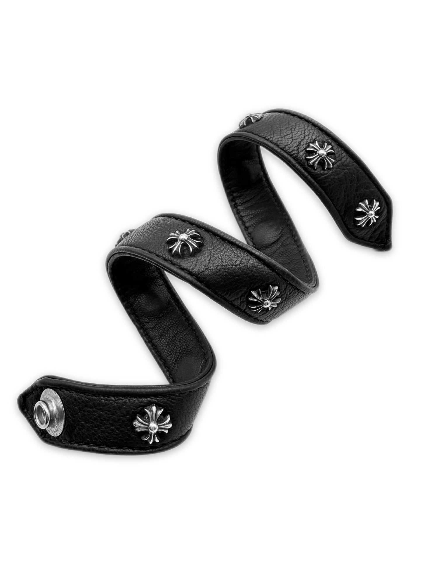 Chrome Hearts Double Wrap Plus Pendant Black Leather Snap Bracelet / Choker