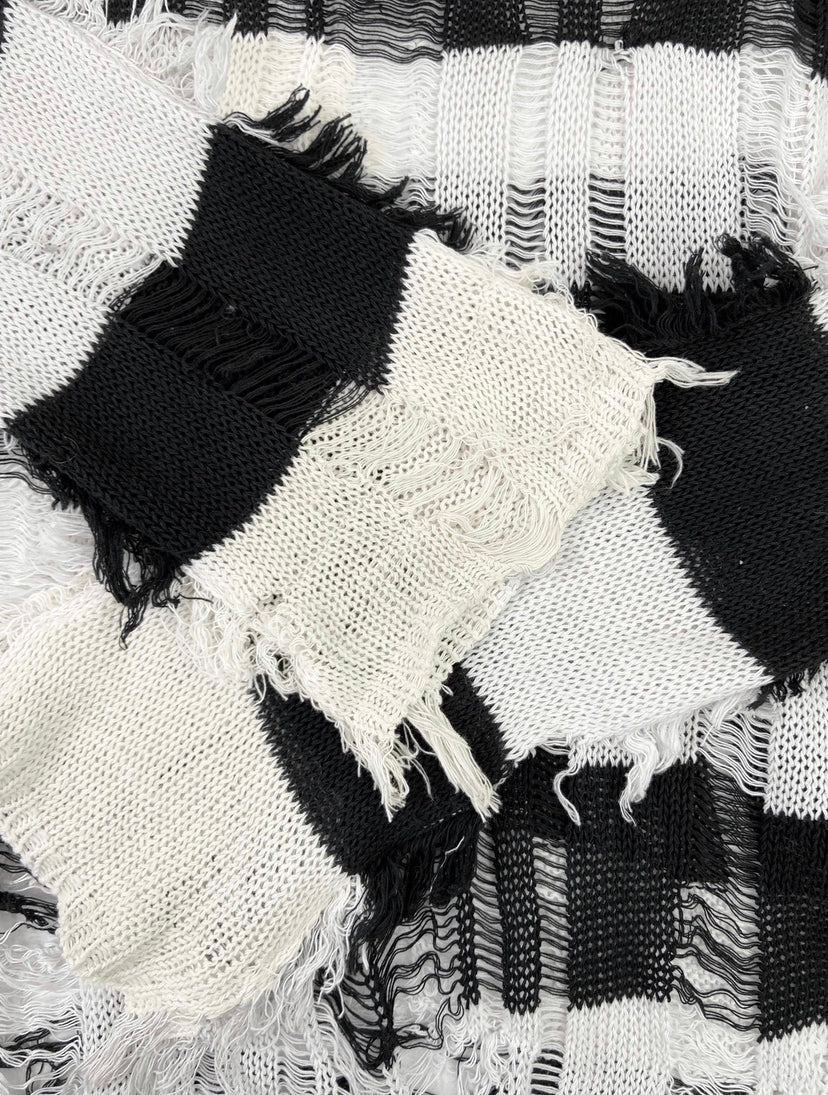 Marni Distressed Knit Striped Loose Weave Mohair Sweater