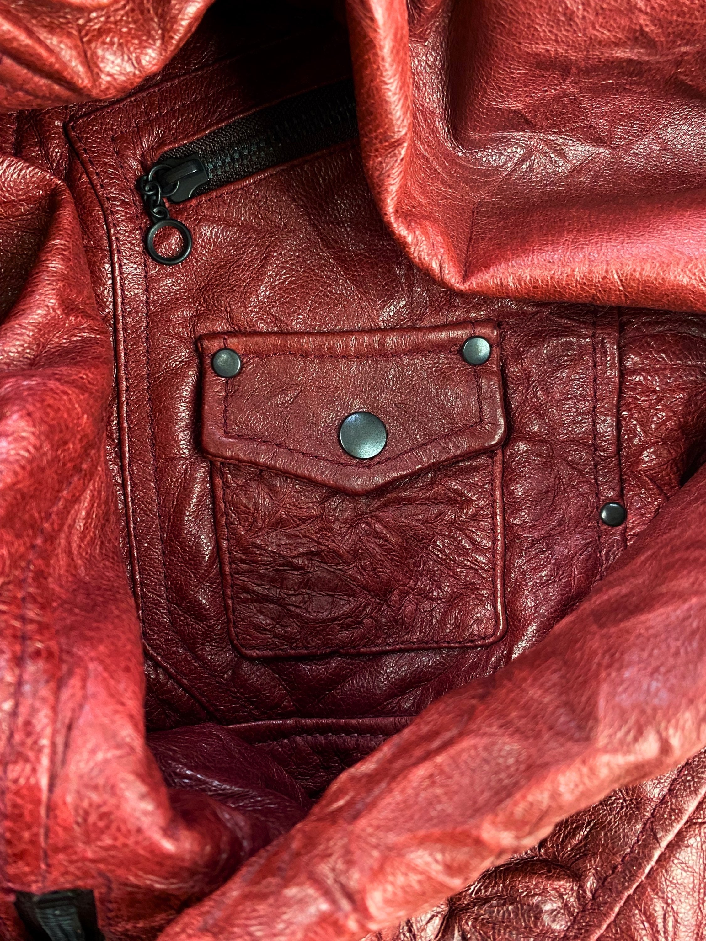 00s Tete Homme Blood Red Pig Skin Leather Fur Biker Jacket