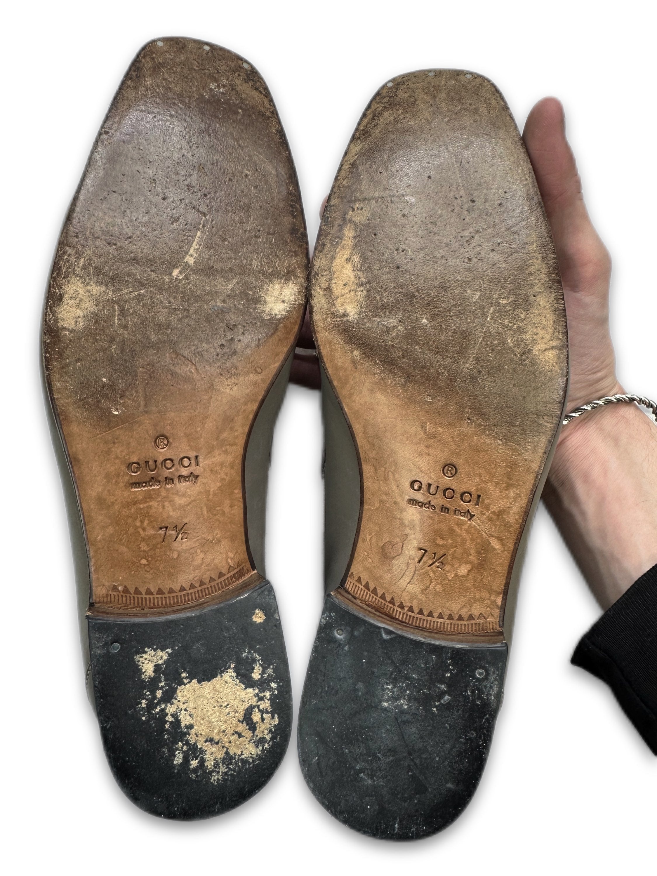 Gucci ‘Horsebit’ Metal Grey Leather Low-top Loafers