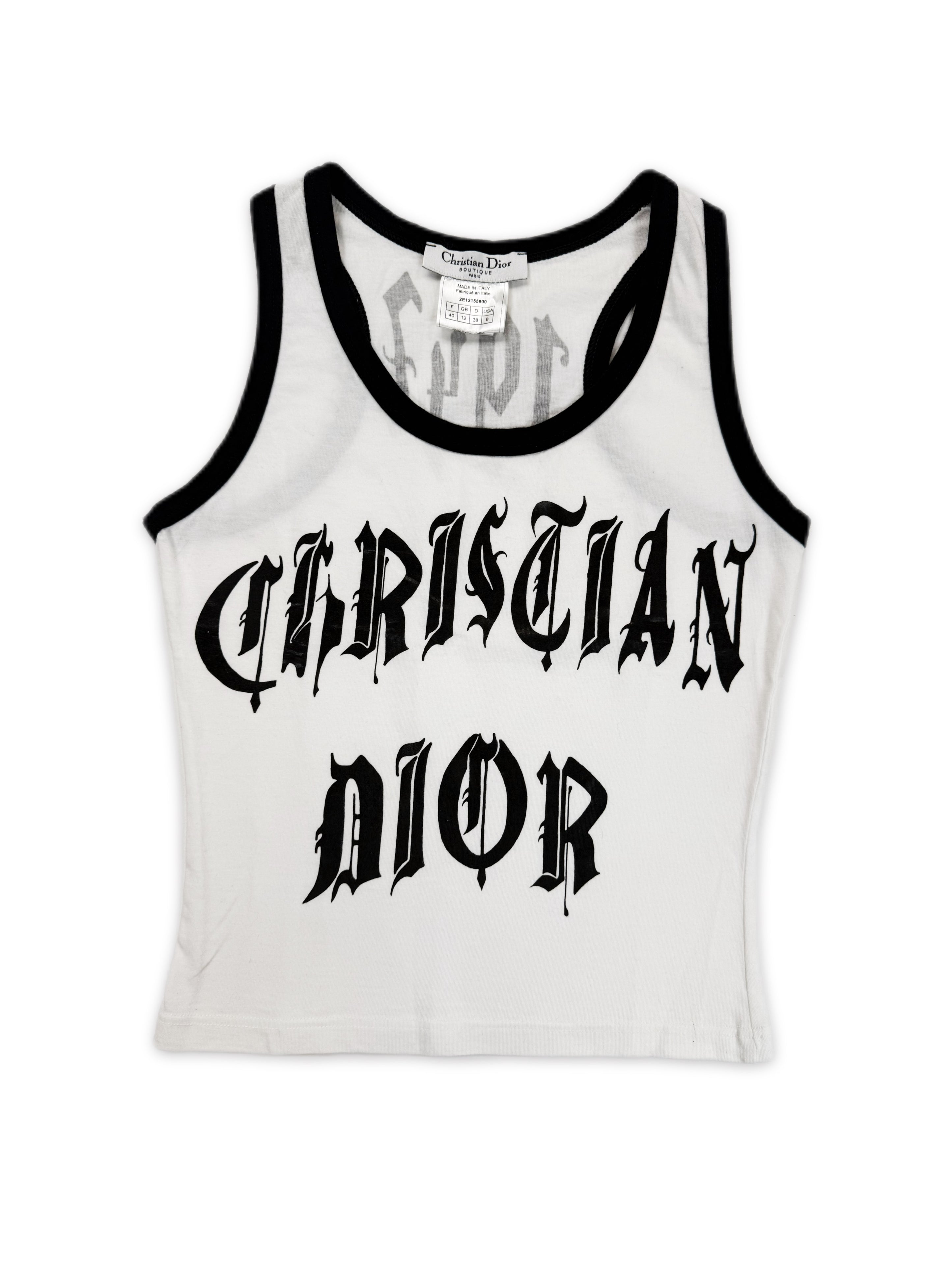 SS02 Dior ‘Christian Dior’ Gothic 1947 White Logo Tank Top