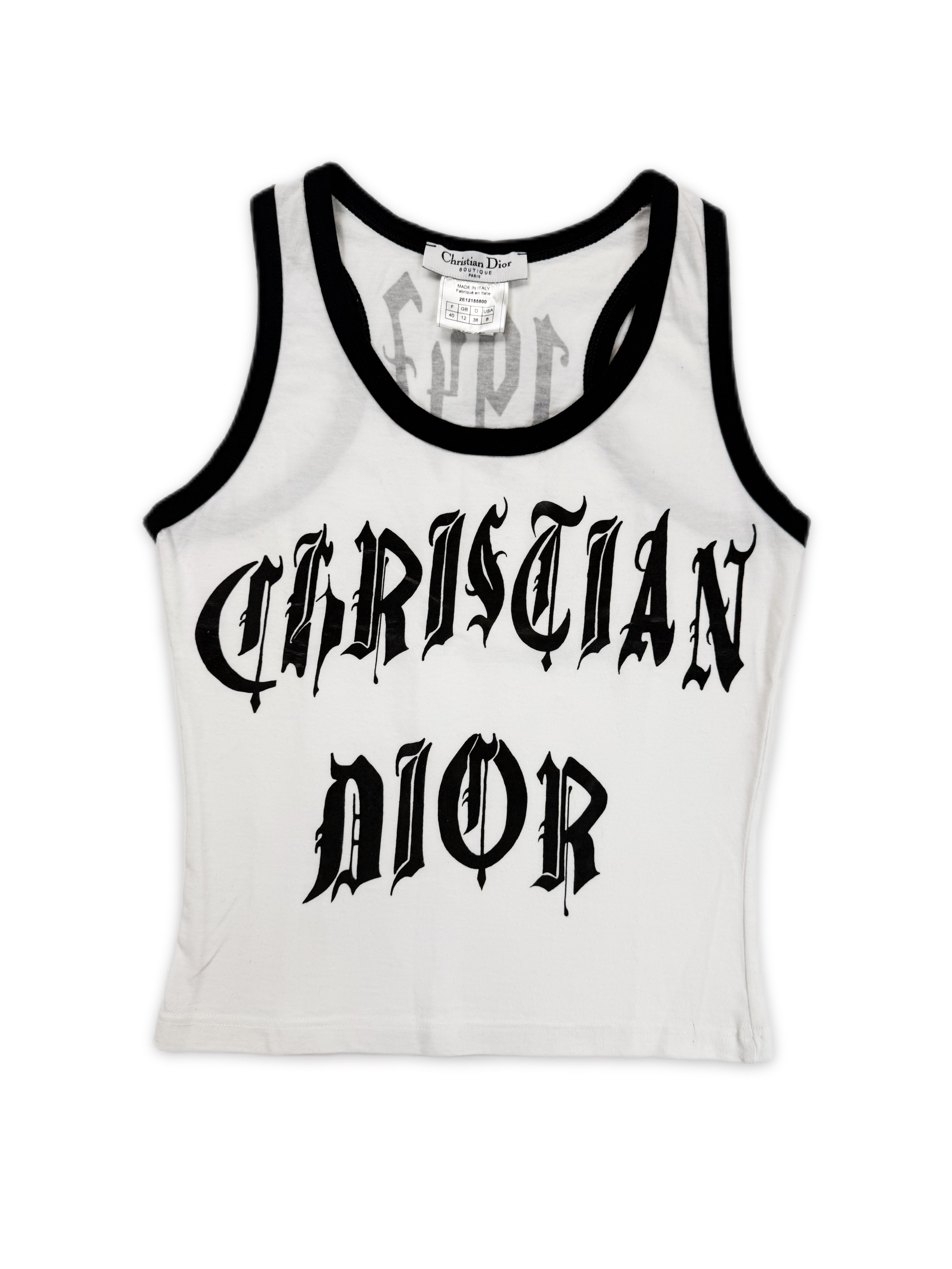 SS02 Dior ‘Christian Dior’ Gothic 1947 White Logo Tank Top