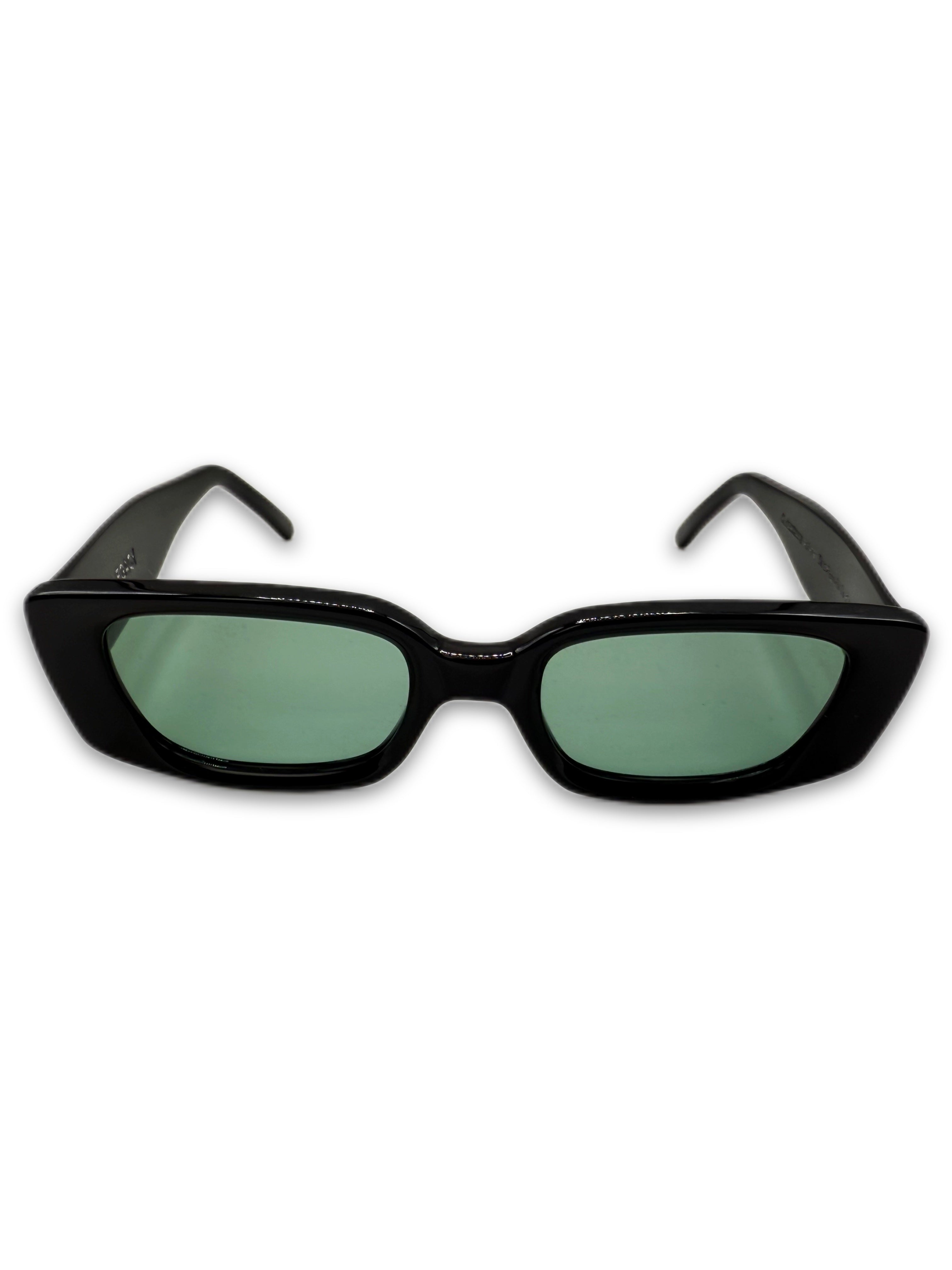 Our Legacy Green Tint Glossy Black Rectangular Sunglasses