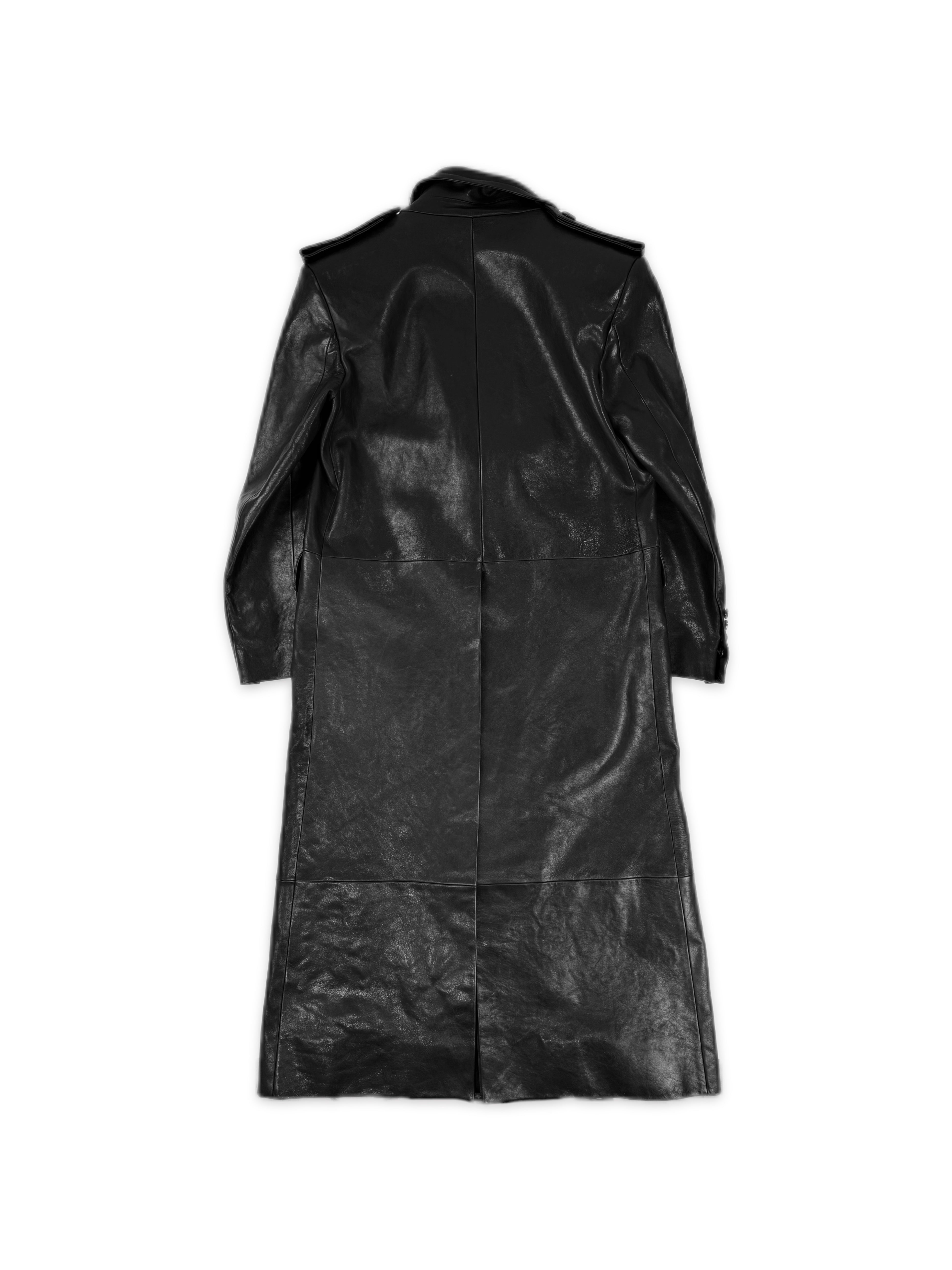 AW25 Ann Demeulemeester Black Leather Oversized Trench Coat