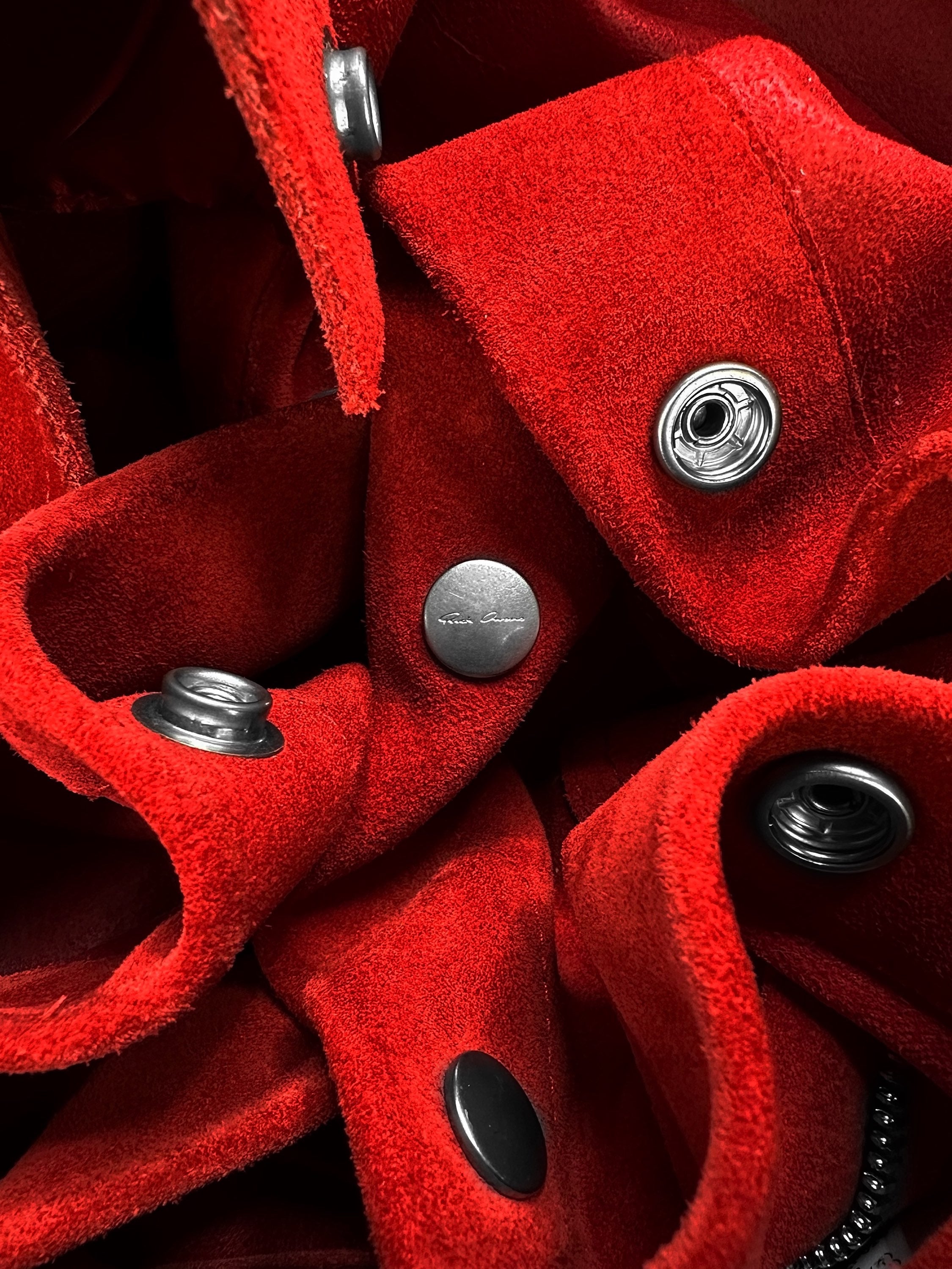 AW19 Rick Owens ‘Larry’ Red Suede Multi Pocket Jacket