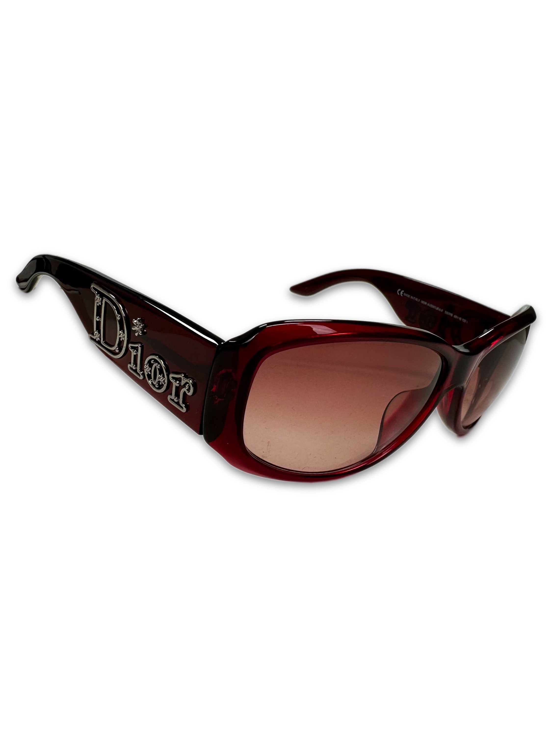 00s Dior ‘Spellout Logo’ Red Tint Rounded Sunglasses
