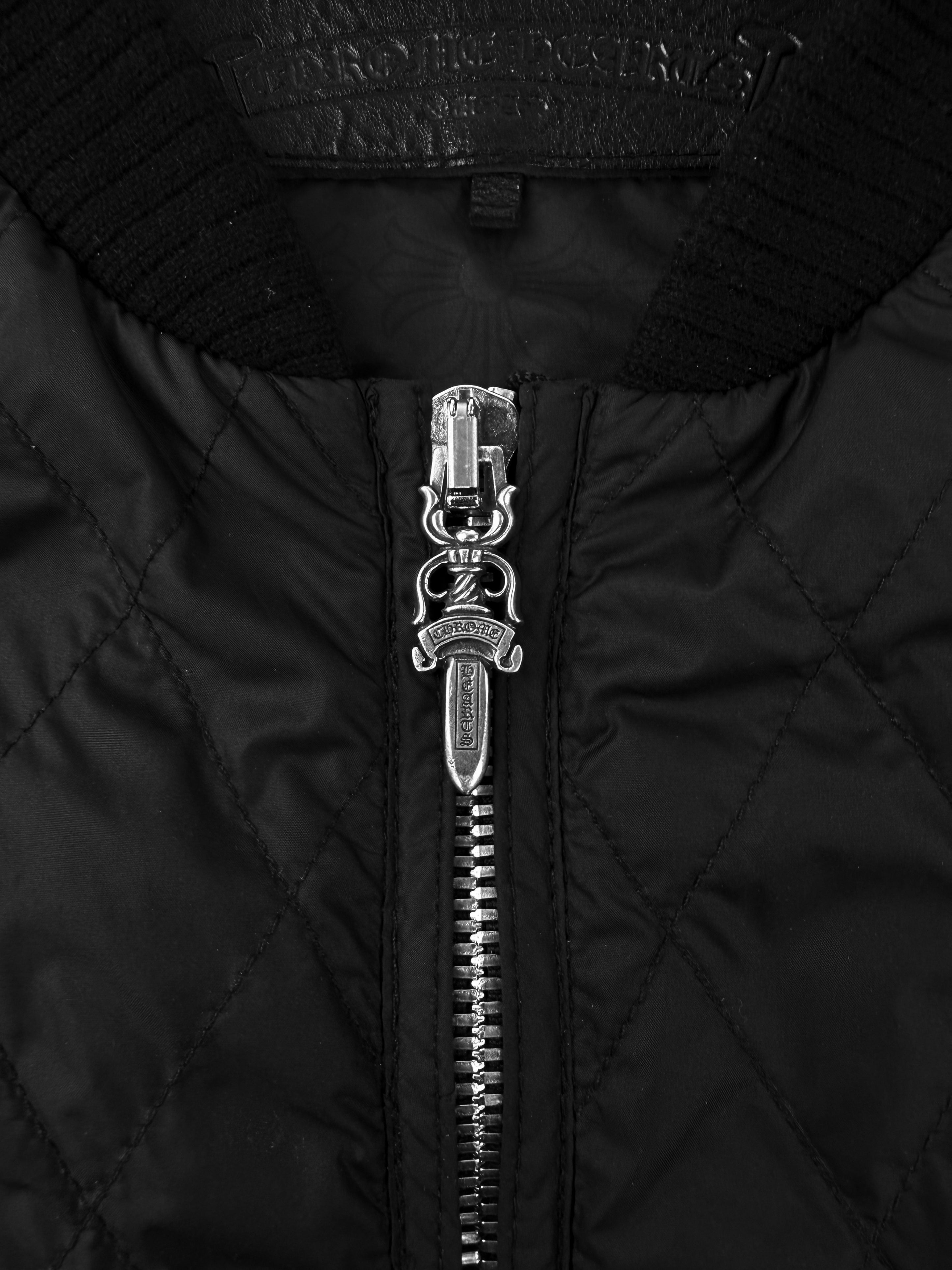 Chrome Hearts Spine Leather Cross Patch Black Dagger Zip Papa’s Vest