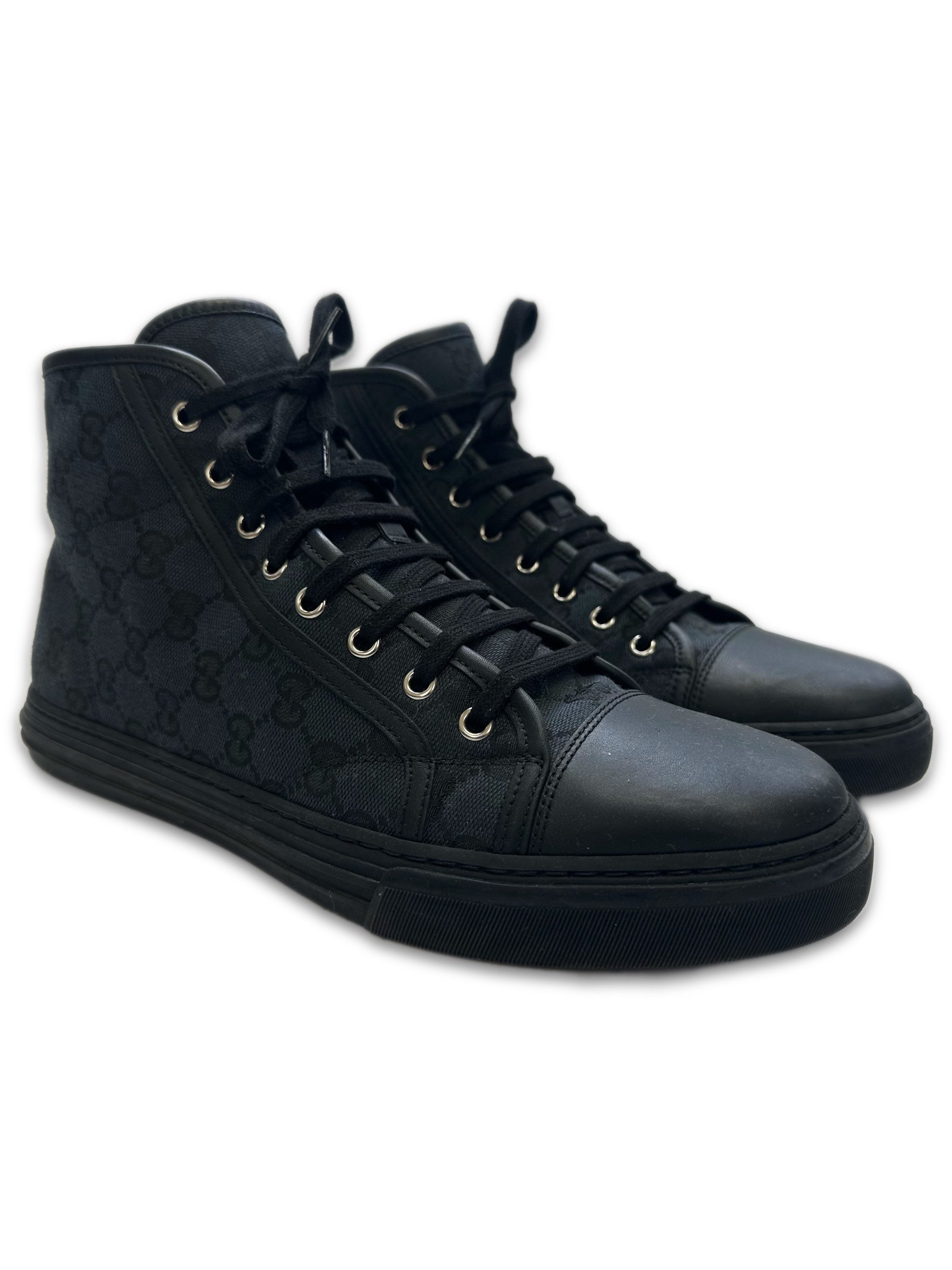Gucci ‘GG’ Monogram Black Leather Hi-top Sneakers