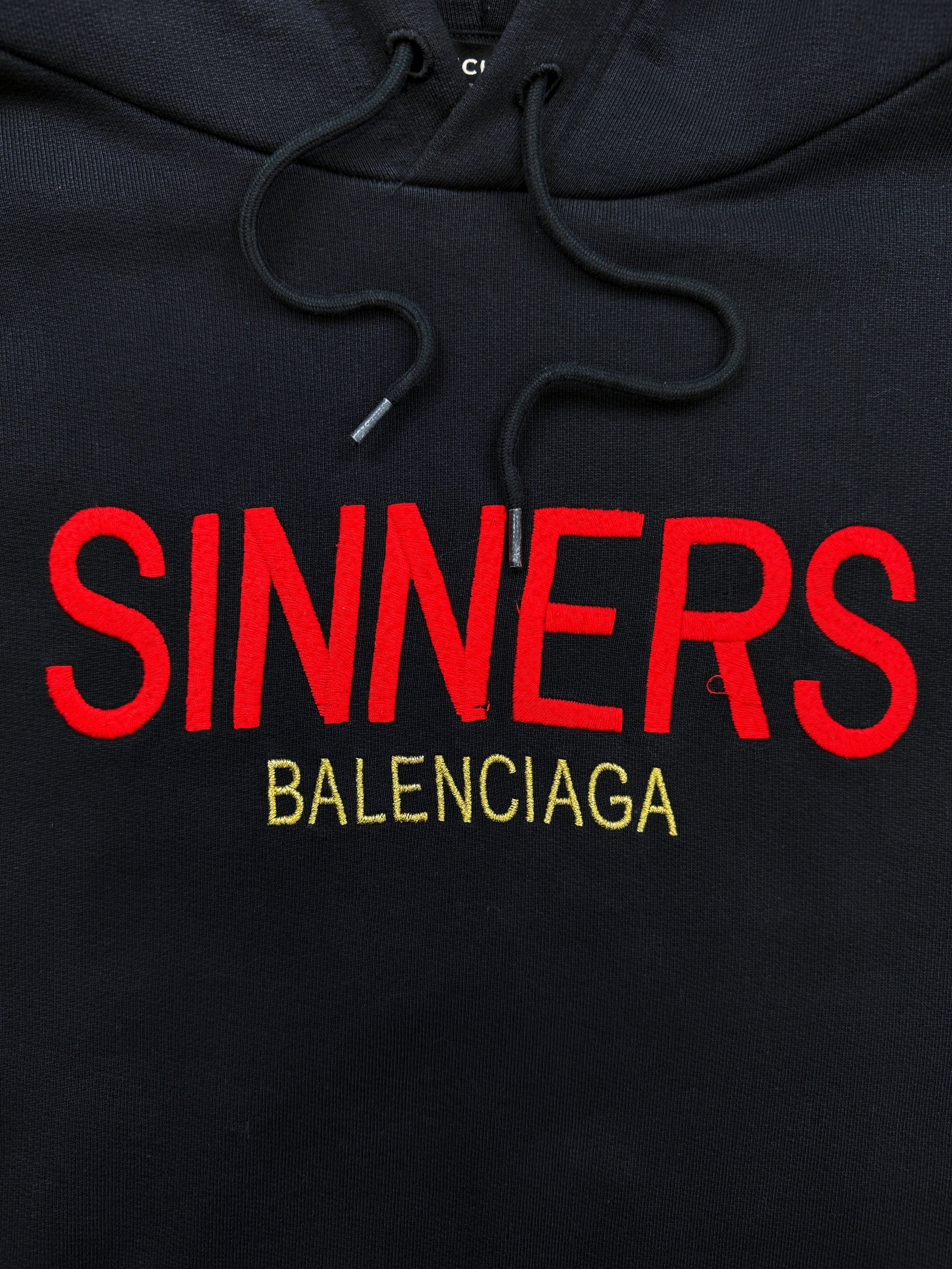 Balenciaga ‘Sinners’ Embroidered Chest Logo Black Hoodie