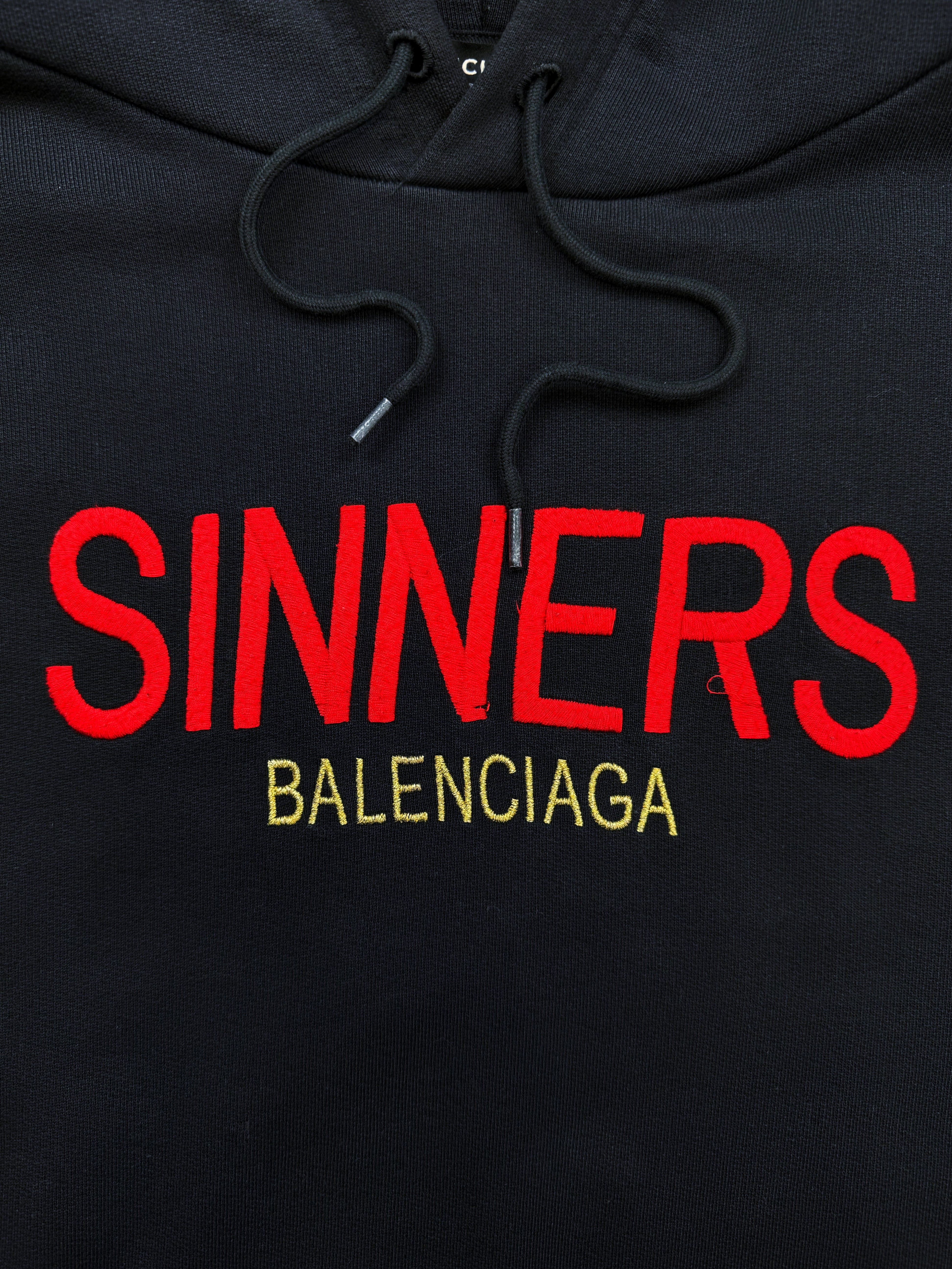 Balenciaga ‘Sinners’ Embroidered Chest Logo Black Hoodie