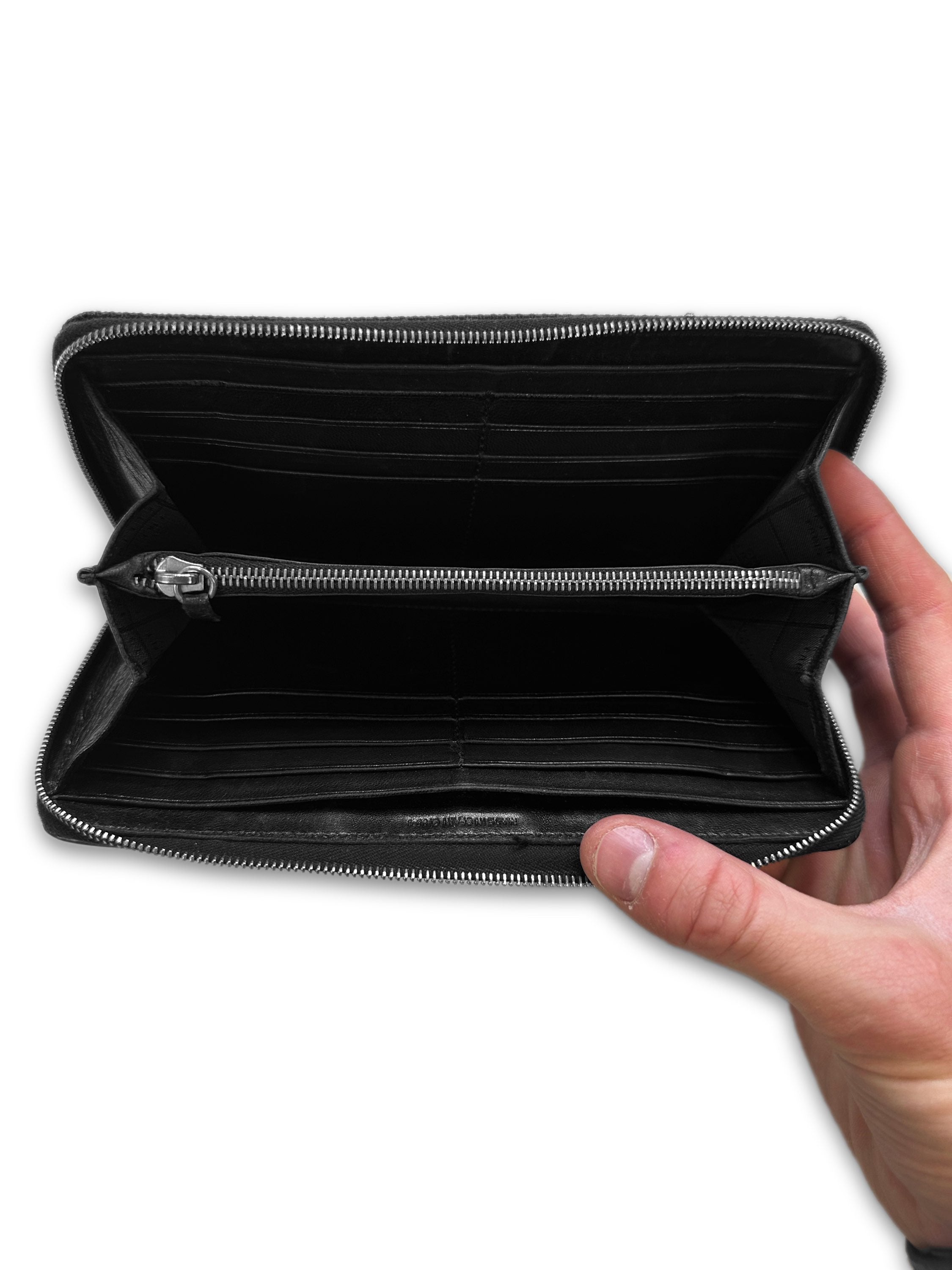 Celine Paris Black Leather Mesh Bifold Long Wallet