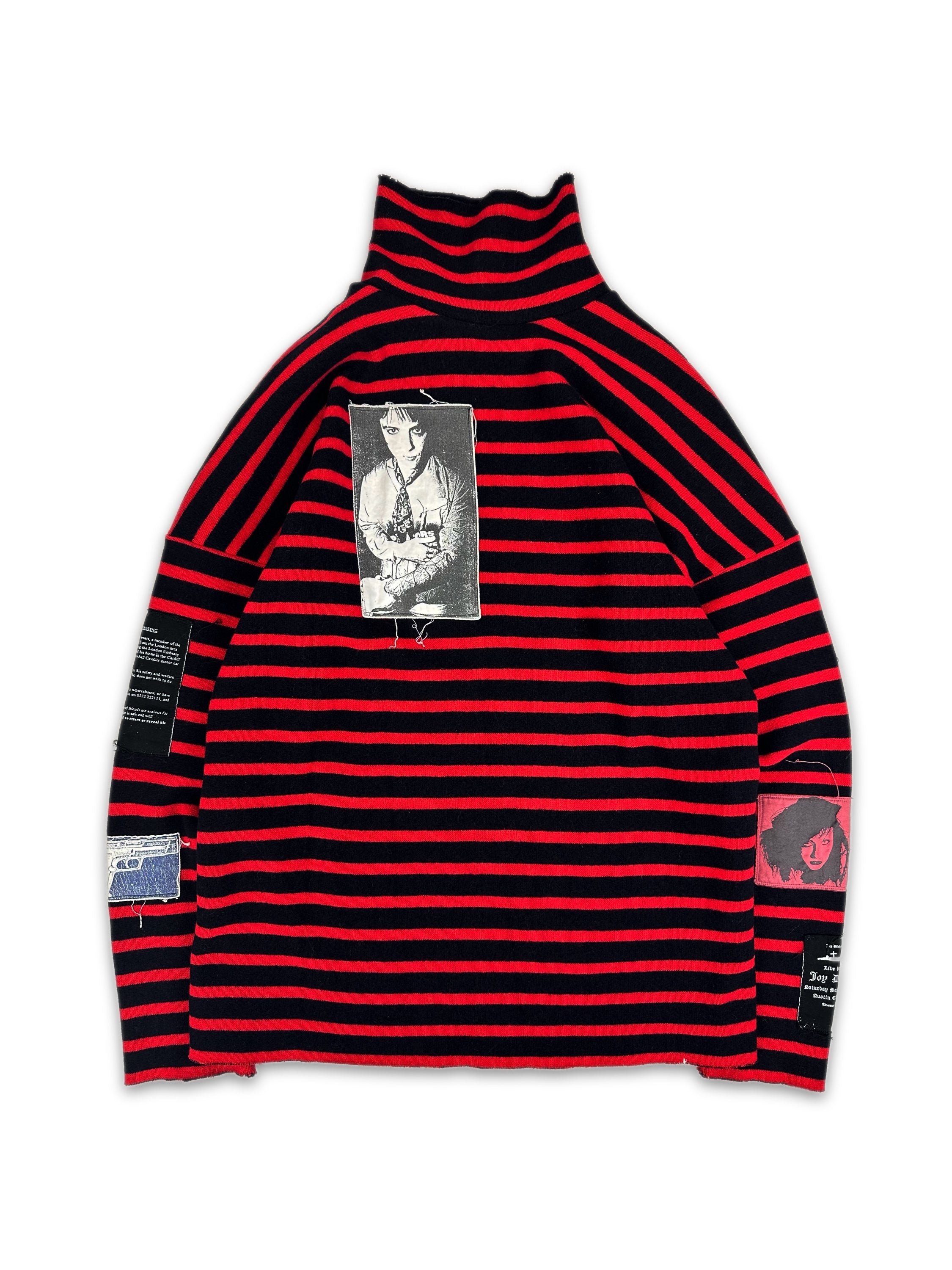 AW01 Raf Simons ‘Riot, Riot, Riot’ Patch Striped Turtleneck Sweater