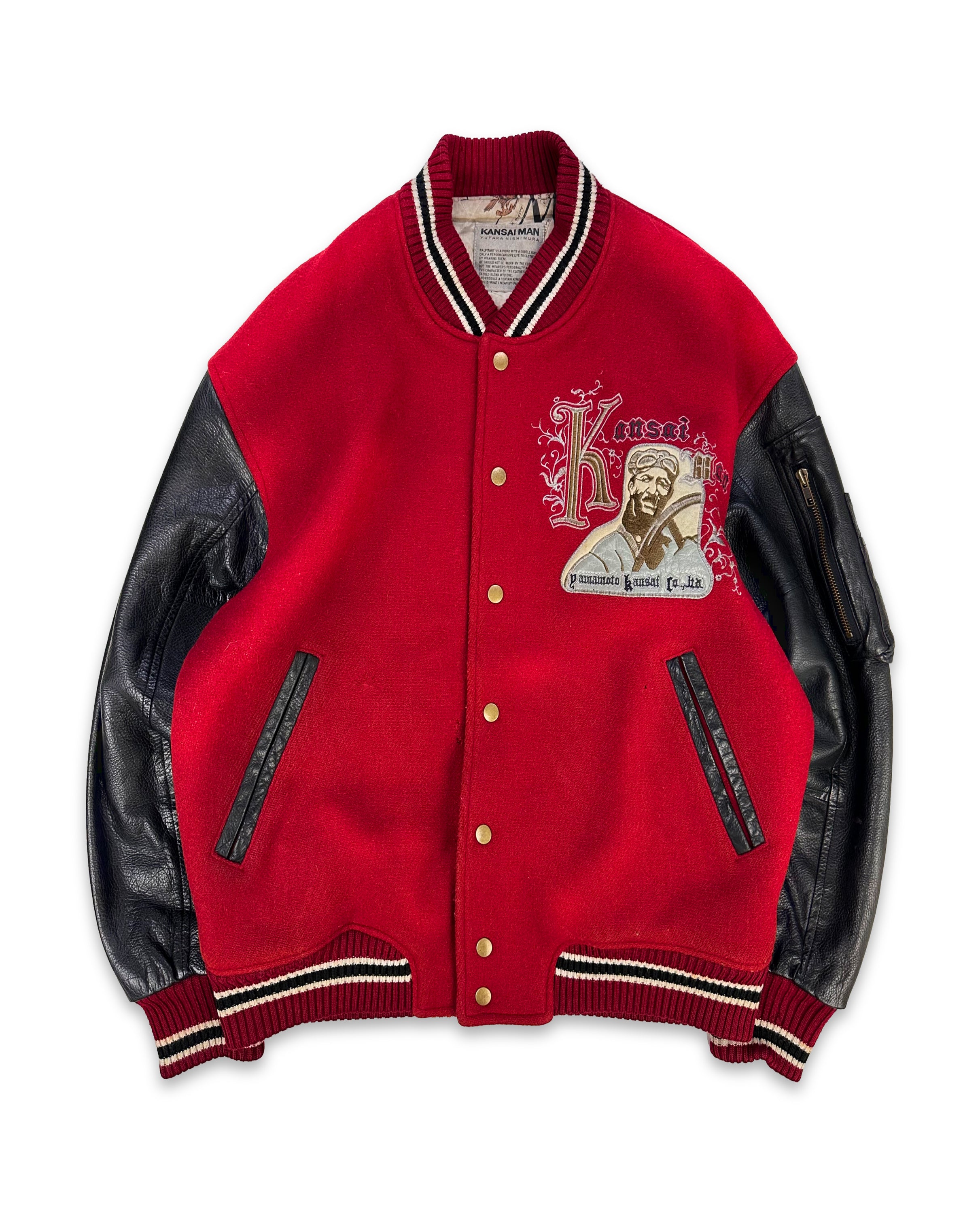 90s Kansai Yamamoto ‘SS100’ Leather Embroidered Varsity Jacket