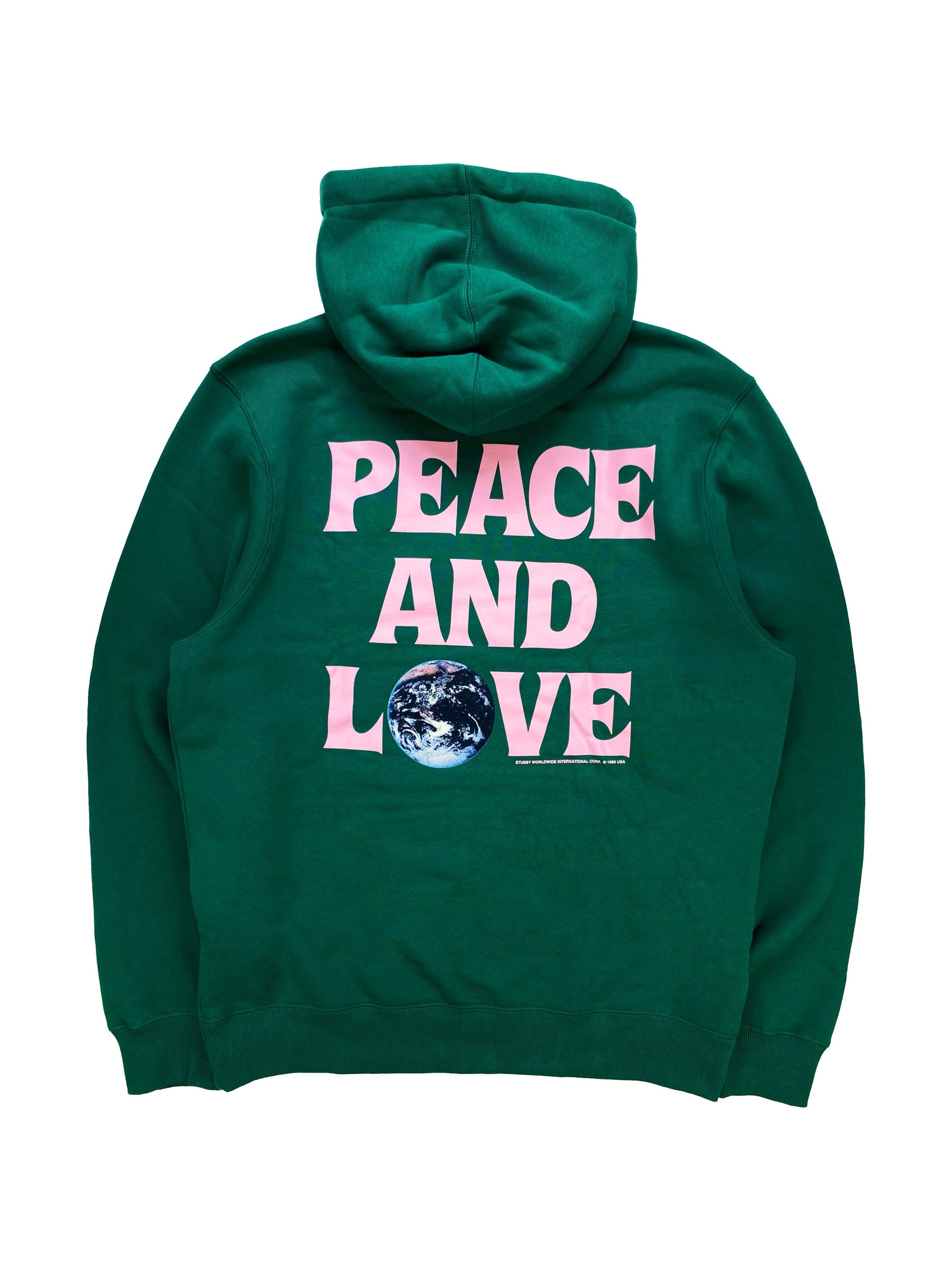 Stüssy “Peace and Love” Forest Green Back Logo Hoodie