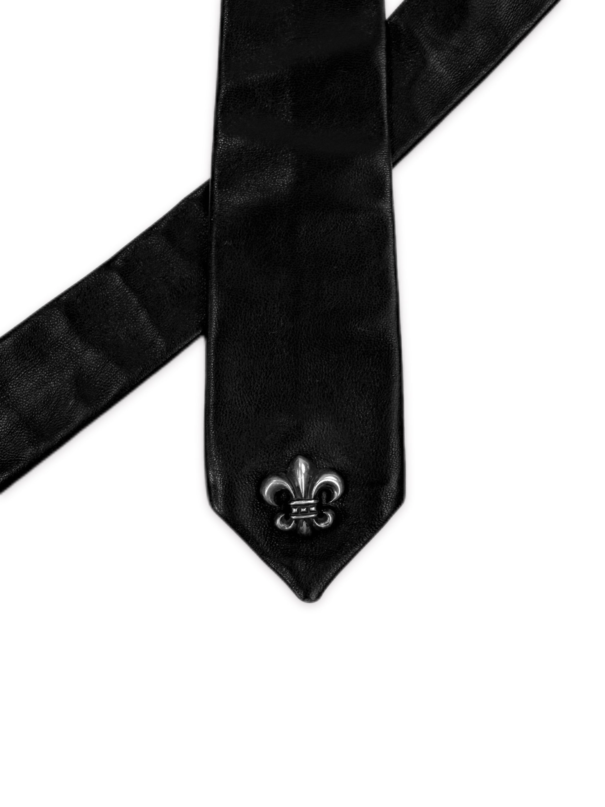 Chrome Hearts Fleur de Lis Pendant Black Leather Suit Neck Tie