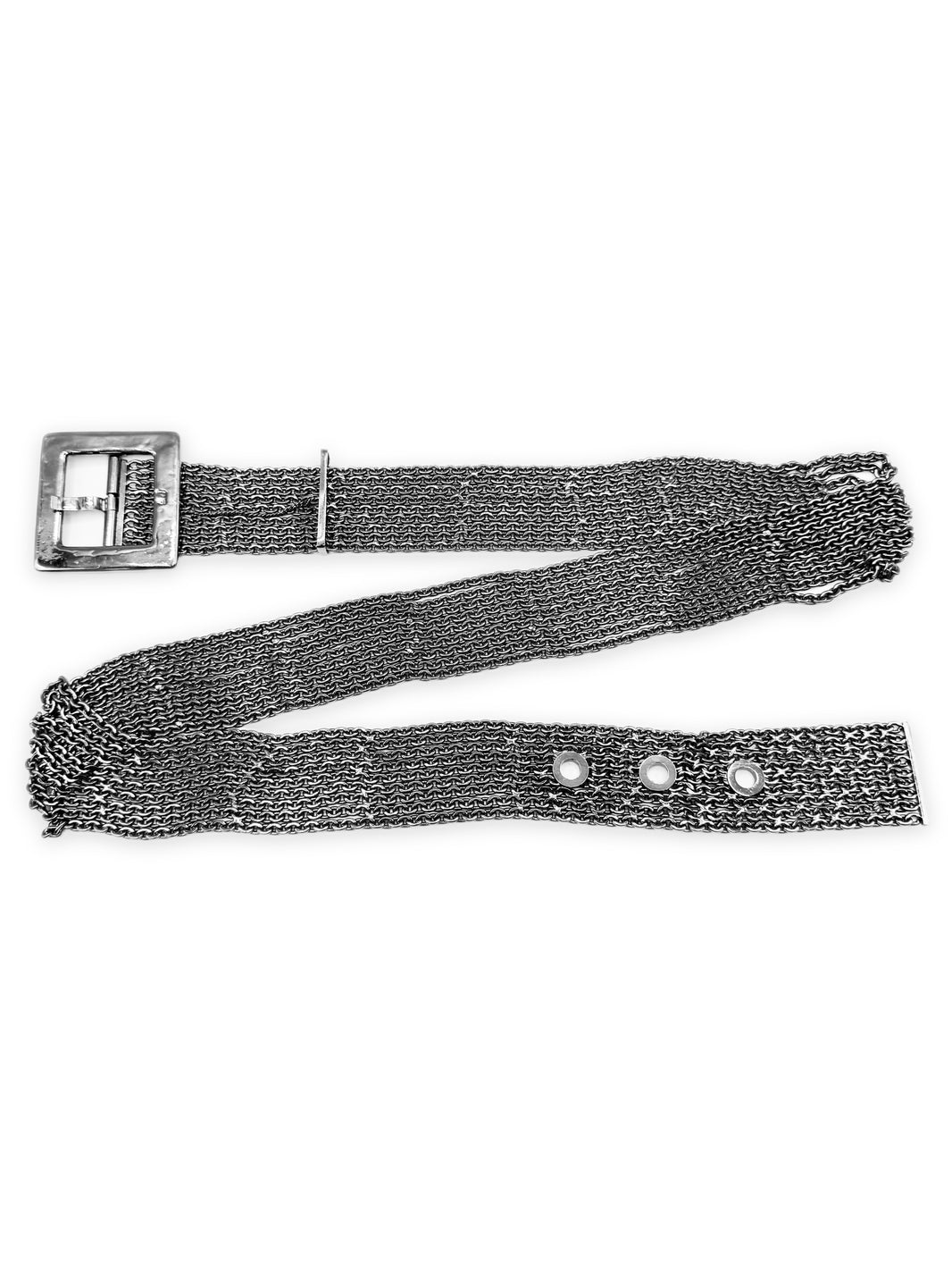 2007 Chanel Chain Mail 9 Row Silver Square Buckle Belt