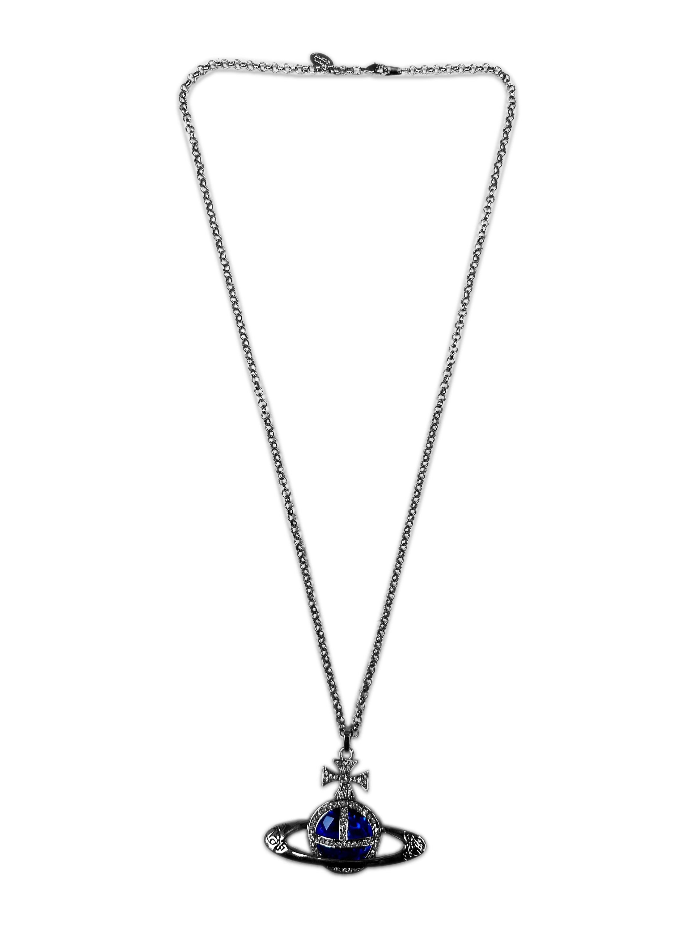 Vivienne Westwood ‘Orb’ Silver Big Pendant Blue Crystal Necklace