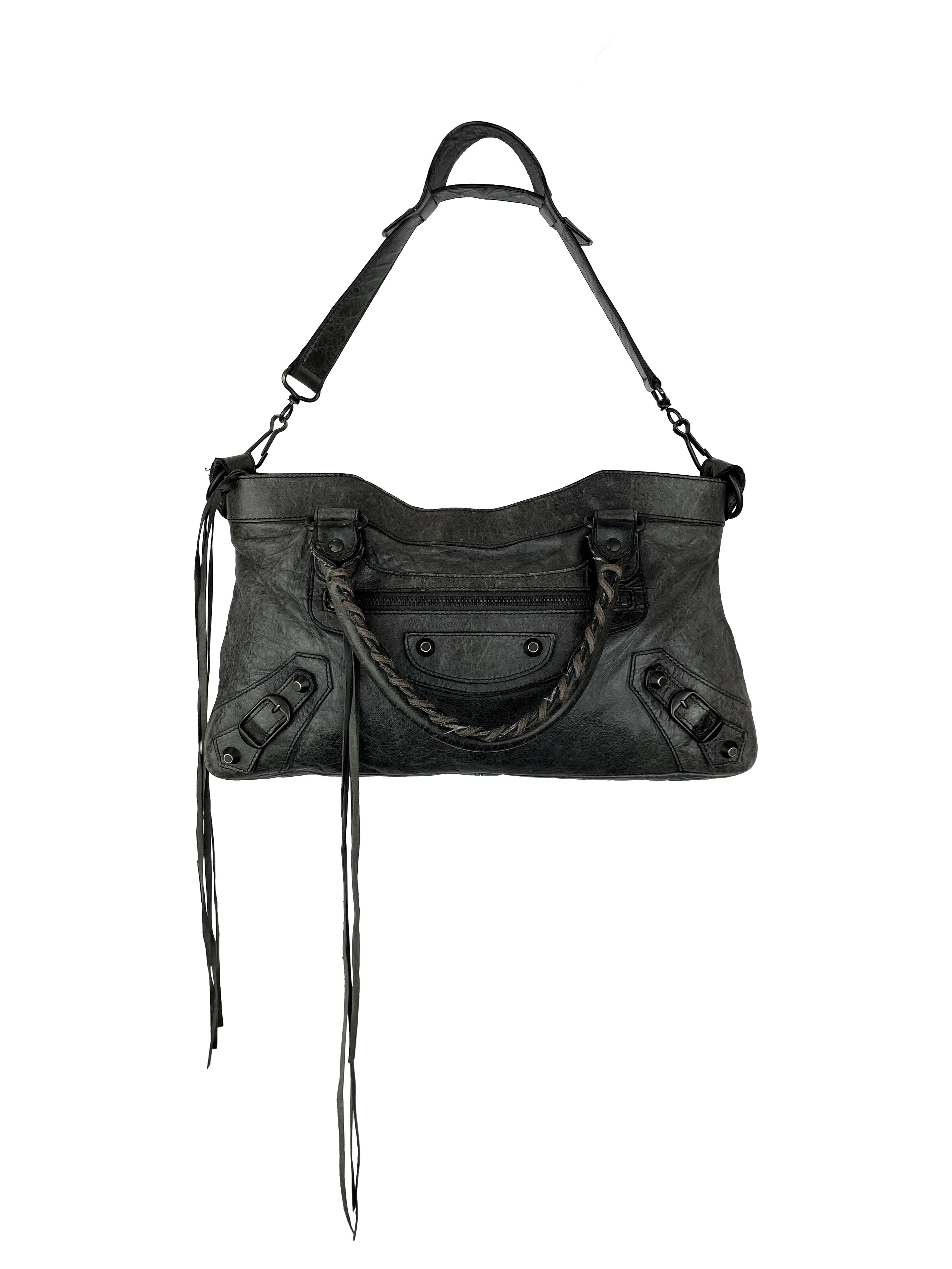 Balenciaga Lambskin Leather Tassel Weaved “City” Bag