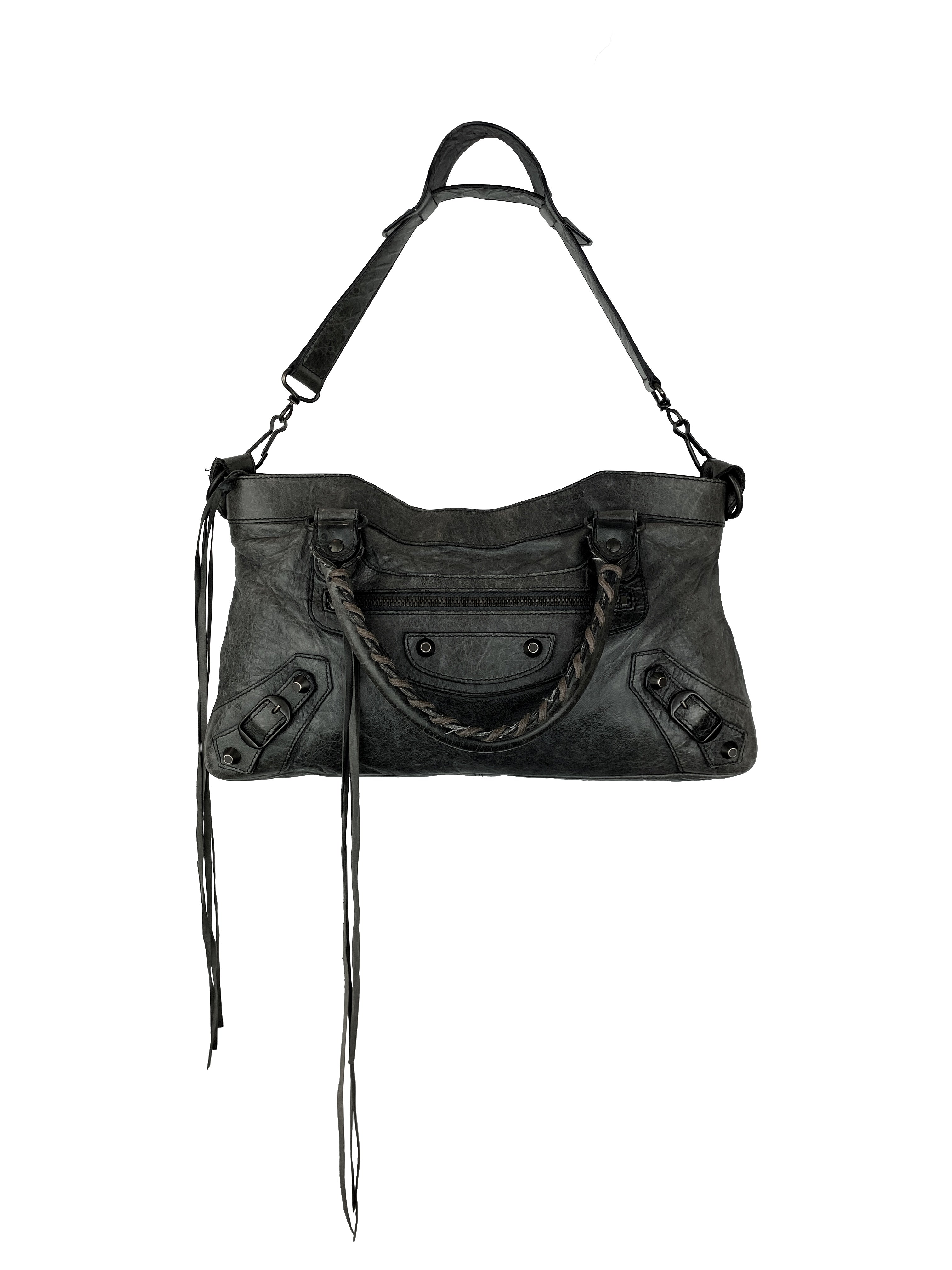 Balenciaga Lambskin Leather Tassel Weaved “City” Bag