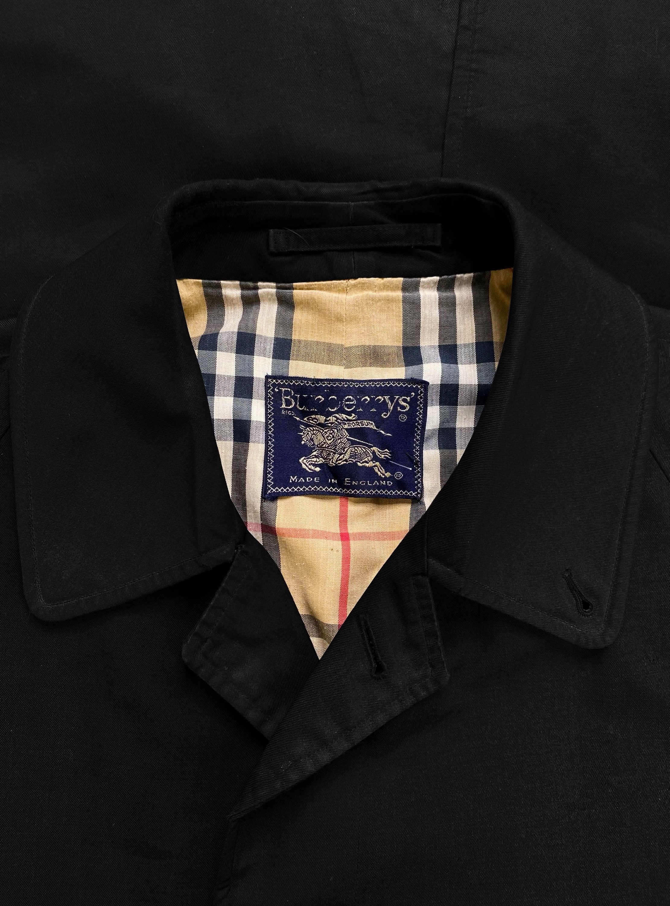 90’s Burberry Nova Check Monogram Welt Pocket Black Trench Coat