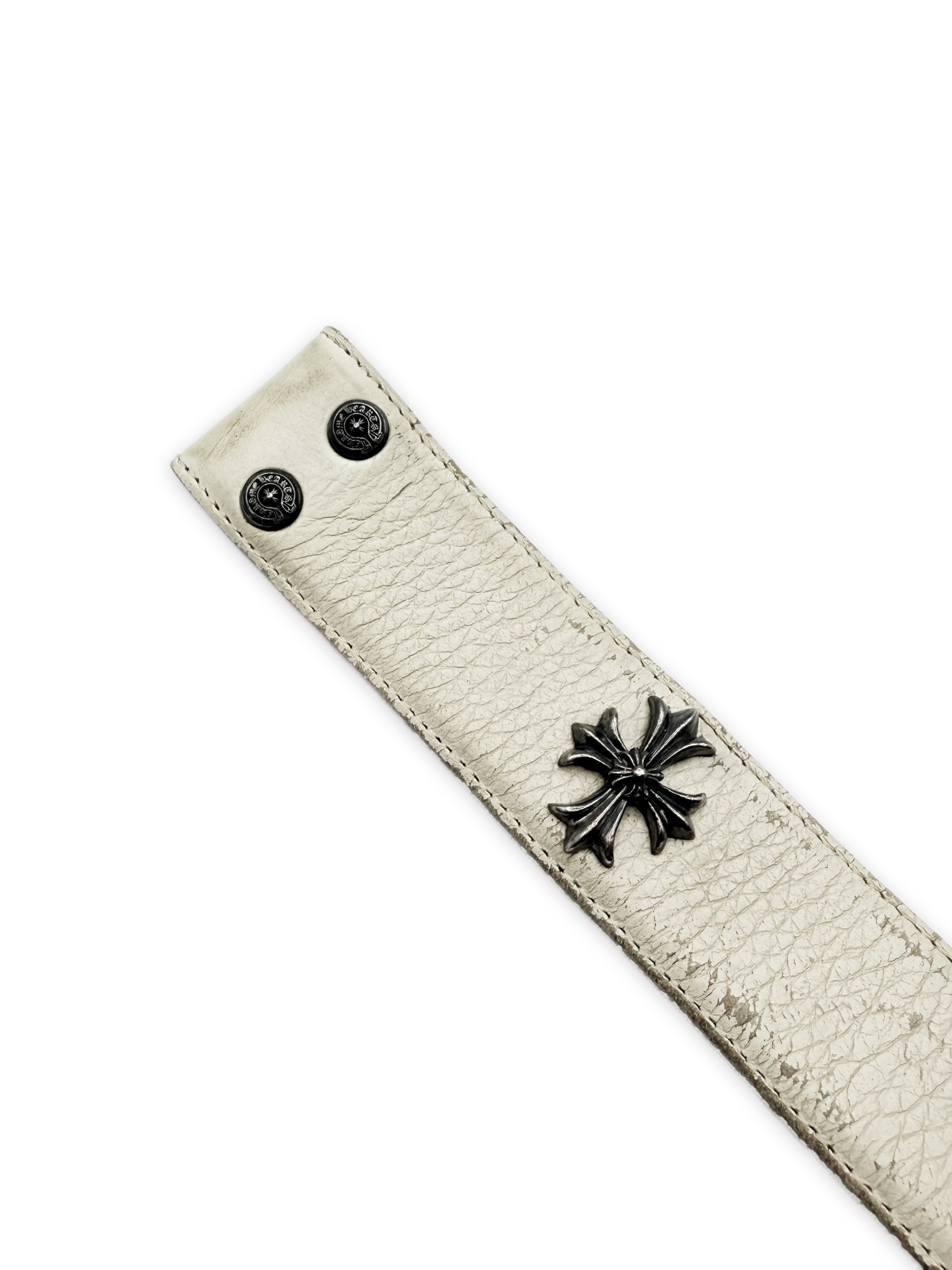 Chrome Hearts Plus Cross Pendant White Leather .925 Silver Belt Strap