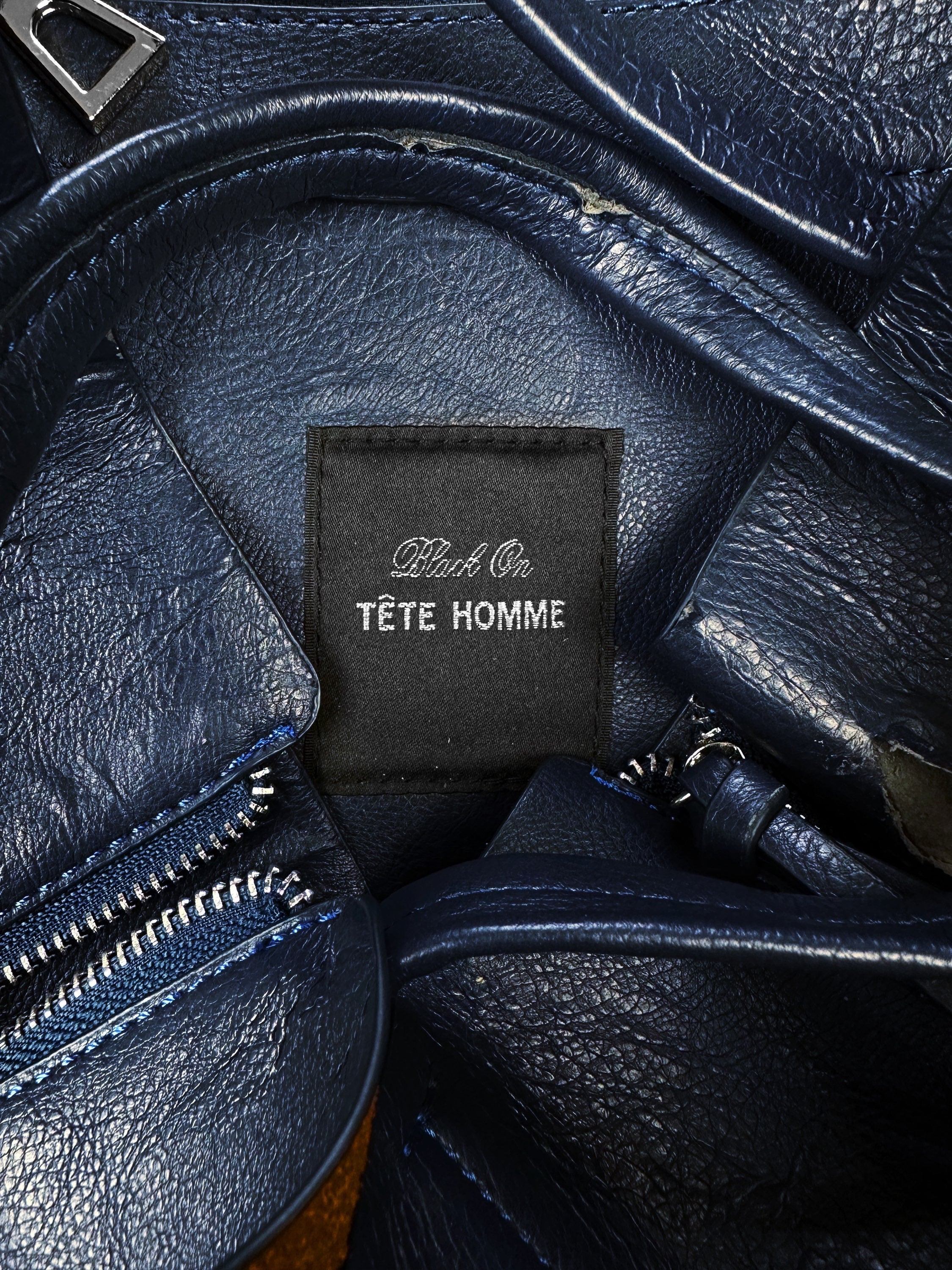 Tete Homme Navy Blue Multi-zip Leather Handbag